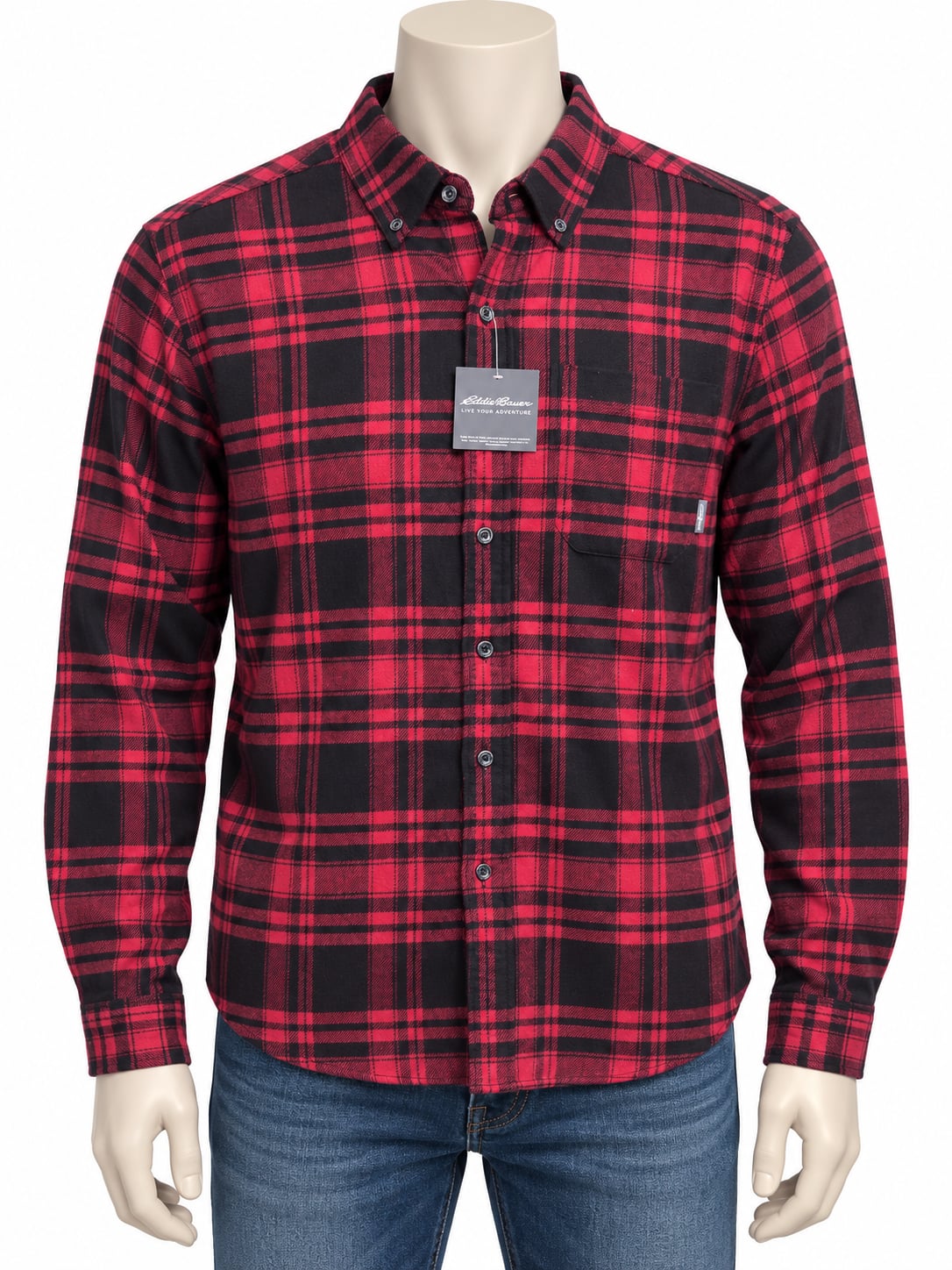 Eddie Bauer Everyday Flex Flannel Shirt Men’s L Red Black Plaid NWT Stretch 2