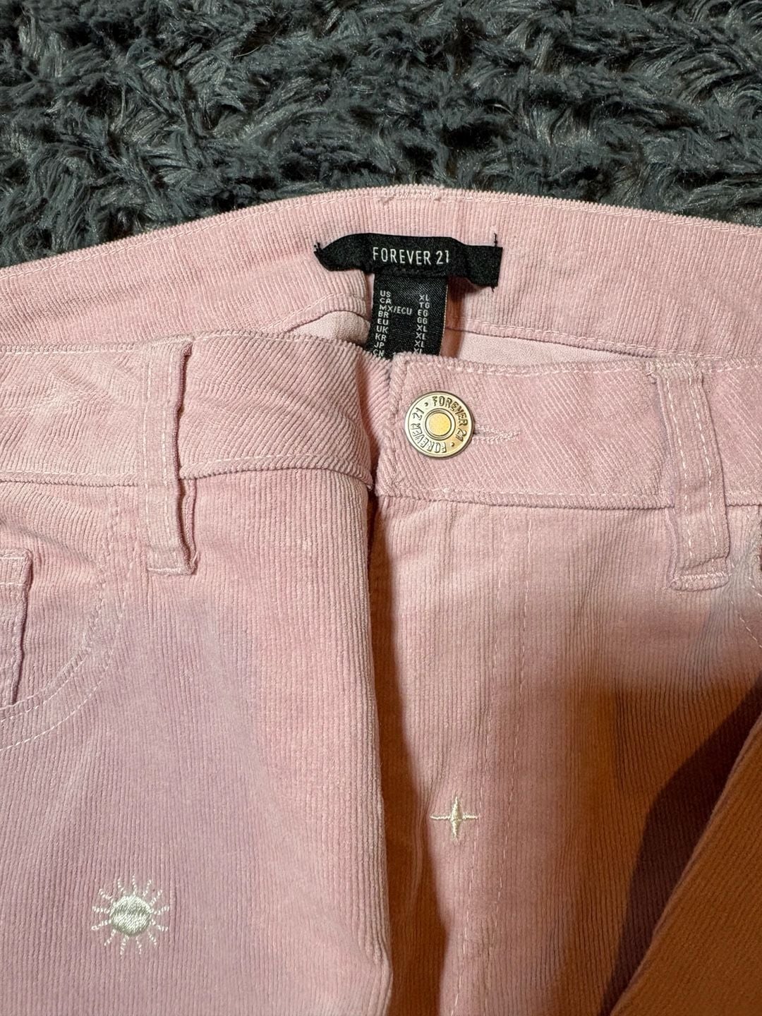 Forever 21 Corduroy Pants Size XL Pink Sun Embroidery 2