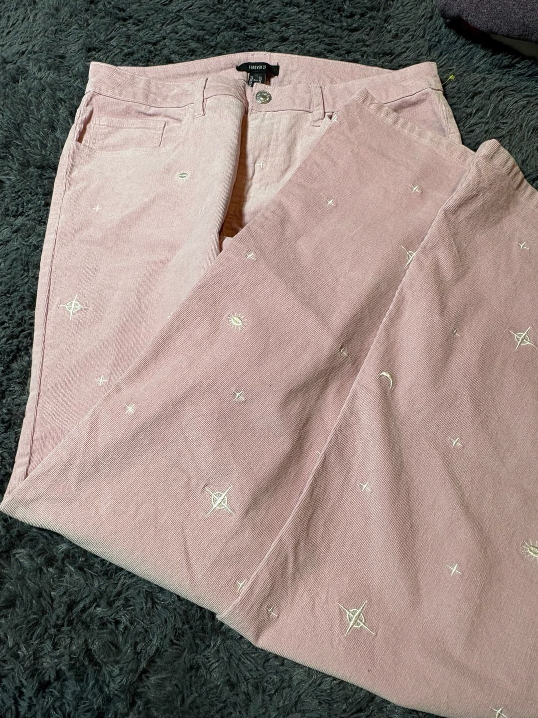Forever 21 Corduroy Pants Size XL Pink Sun Embroidery 3
