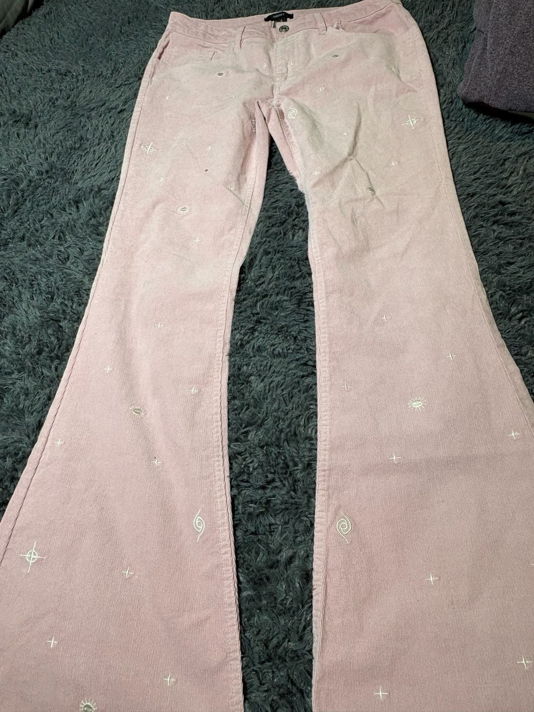 Forever 21 Corduroy Pants Size XL Pink Sun Embroidery 4