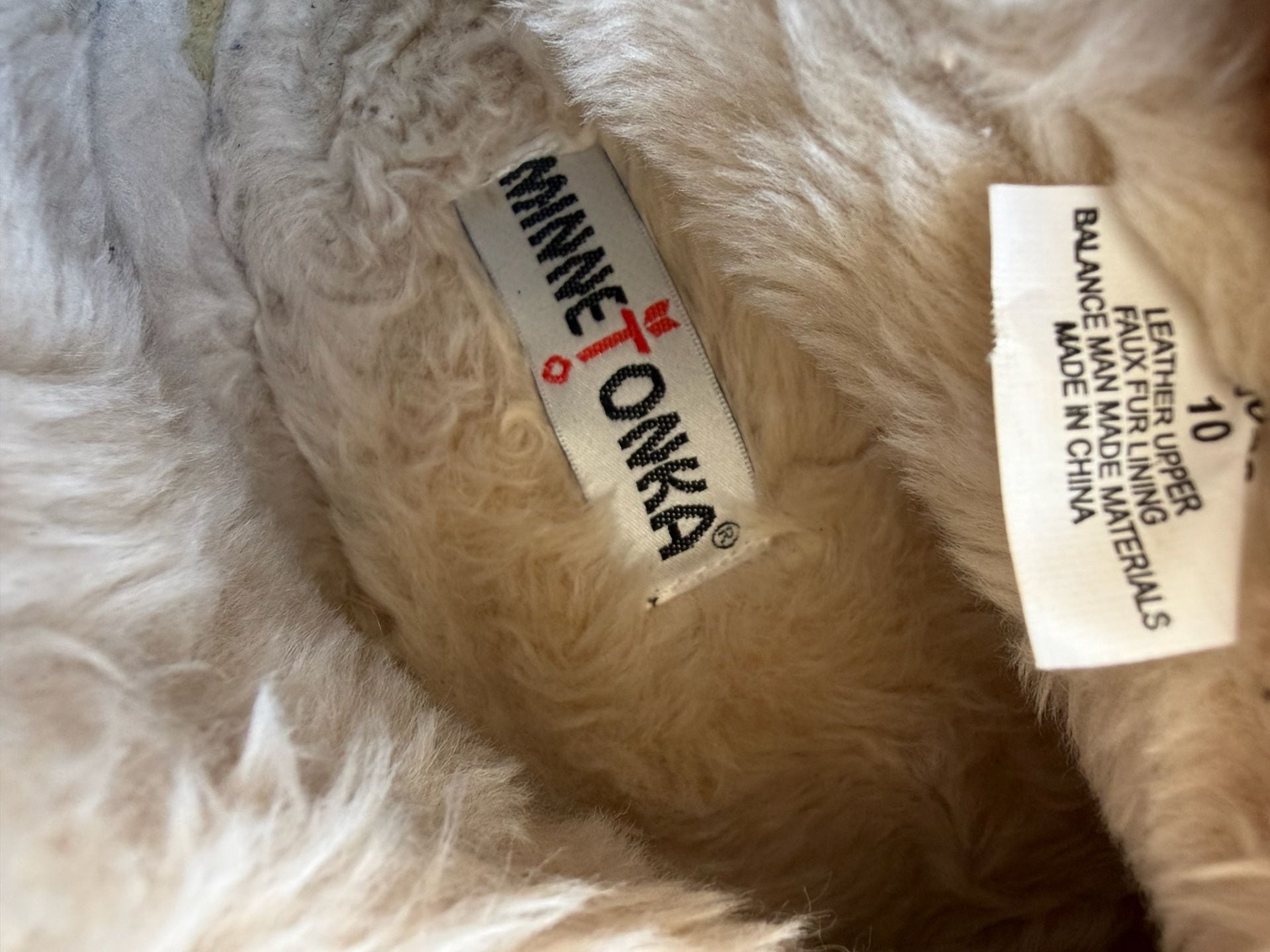 Minnetonka Moccasin Slippers Size 10 Brown Suede Faux Fur 6