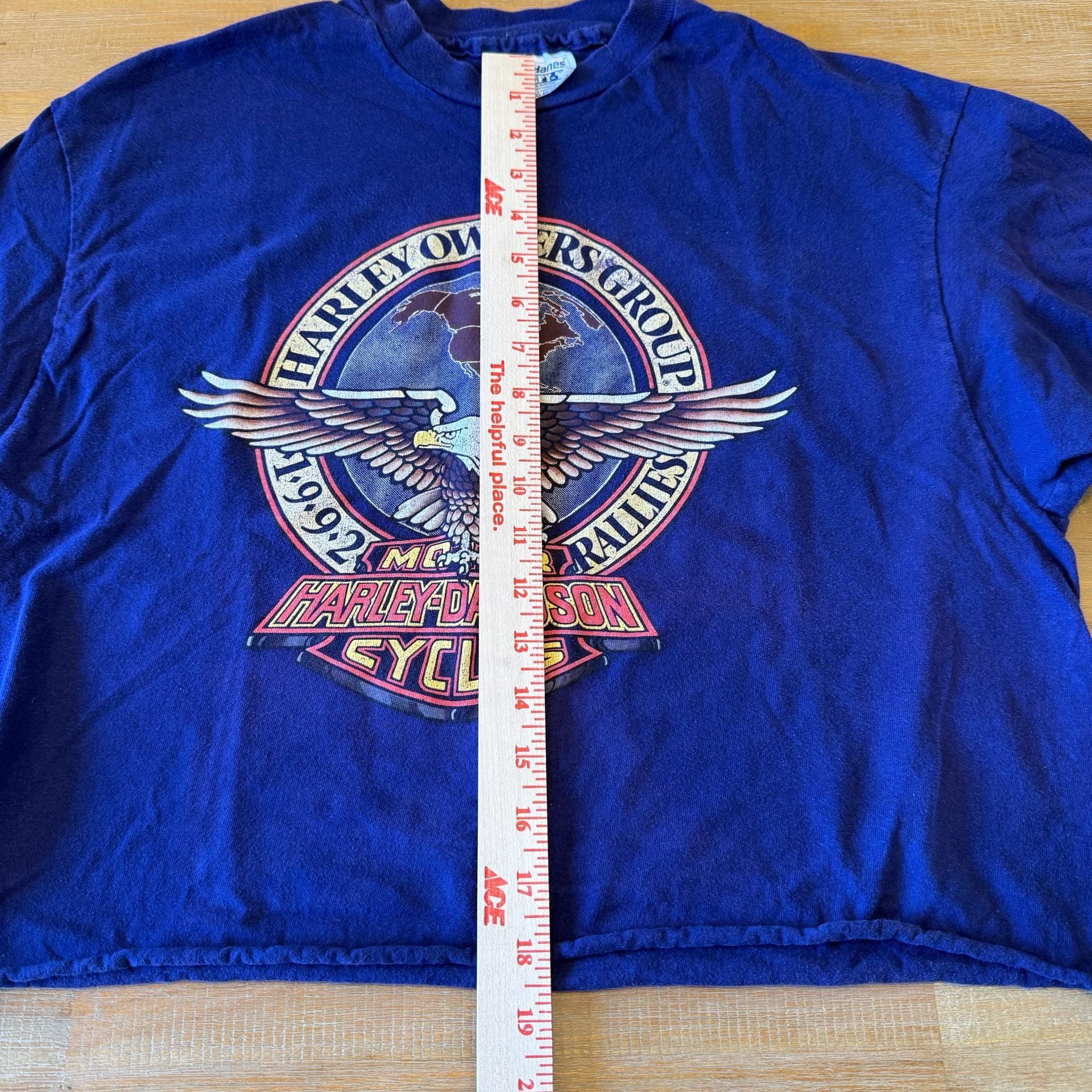 Vintage 1992 Harley Davidson Shirt Large Cropped Hanes Beefy T Reno Nevada Blue 6