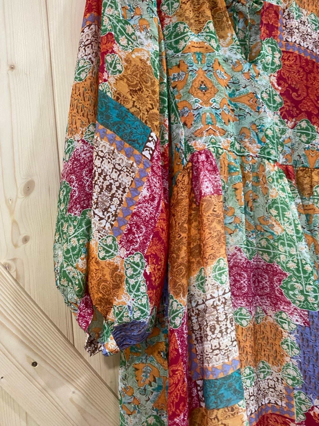 Jodifl Patchwork Print Mini Dress Colorful Boho Long Sleeve large 4