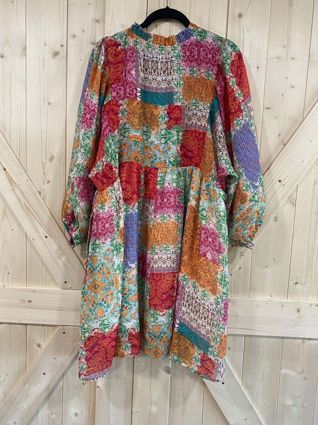 Jodifl Patchwork Print Mini Dress Colorful Boho Long Sleeve large 6