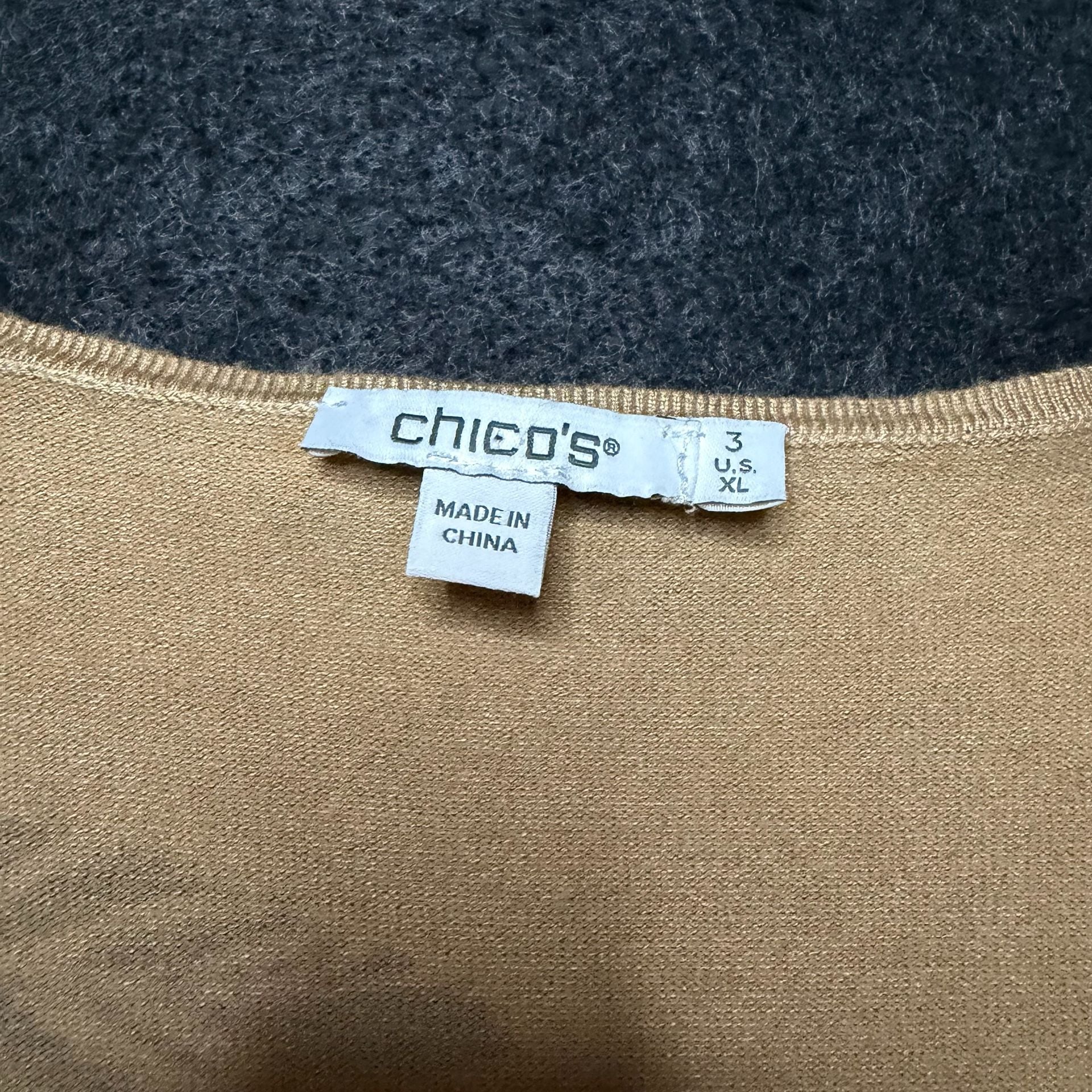 Chico's V-Neck Sweater Size 3 Tan Black Floral Long Sleeve 3
