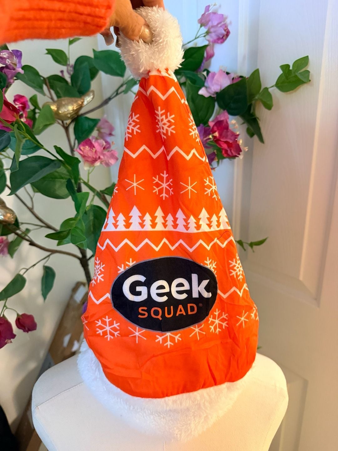 Geek Squad Holiday Santa Hat Orange White Snowflake Nordic Pre-Owned 2
