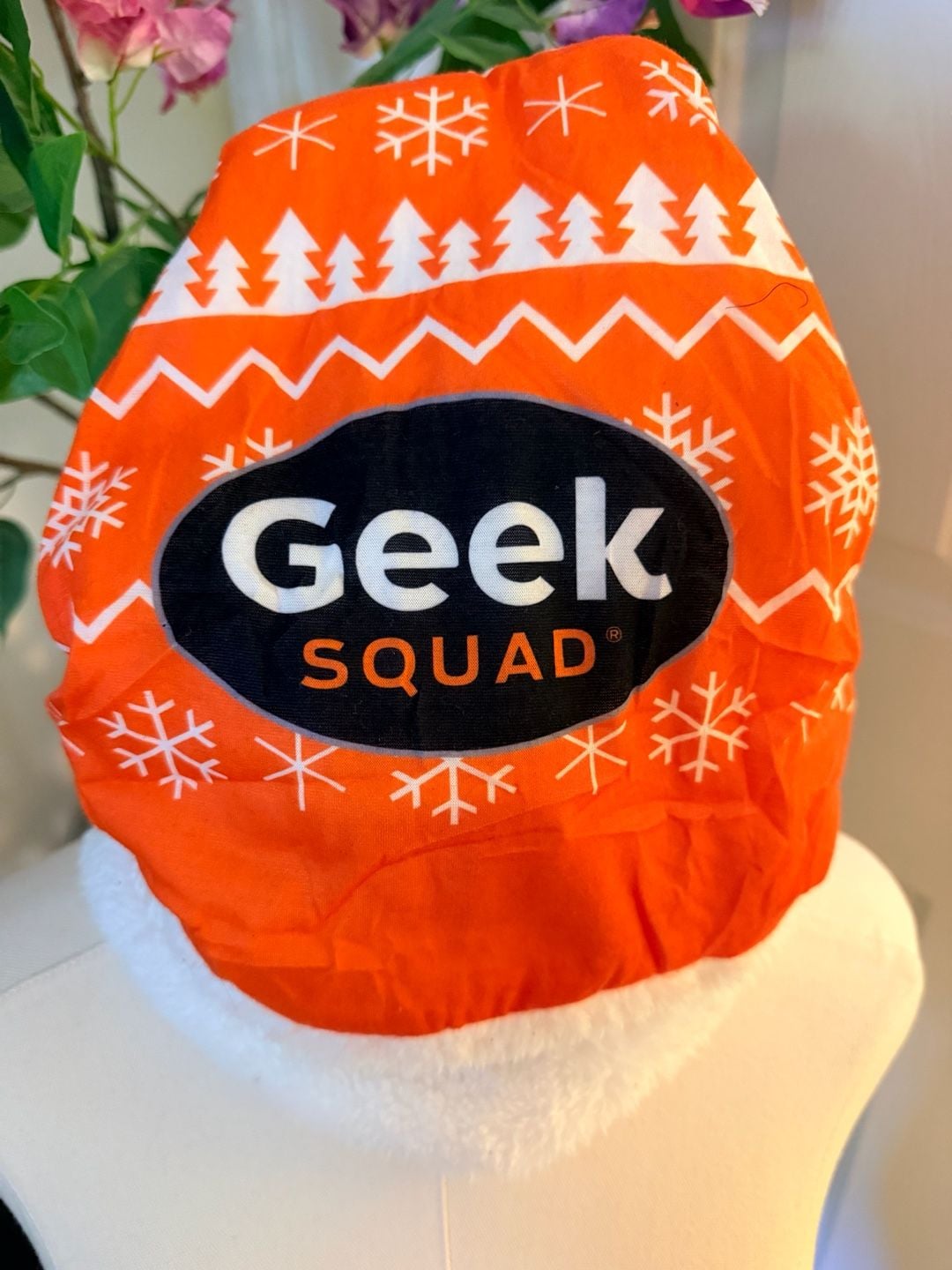 Geek Squad Holiday Santa Hat Orange White Snowflake Nordic Pre-Owned 4
