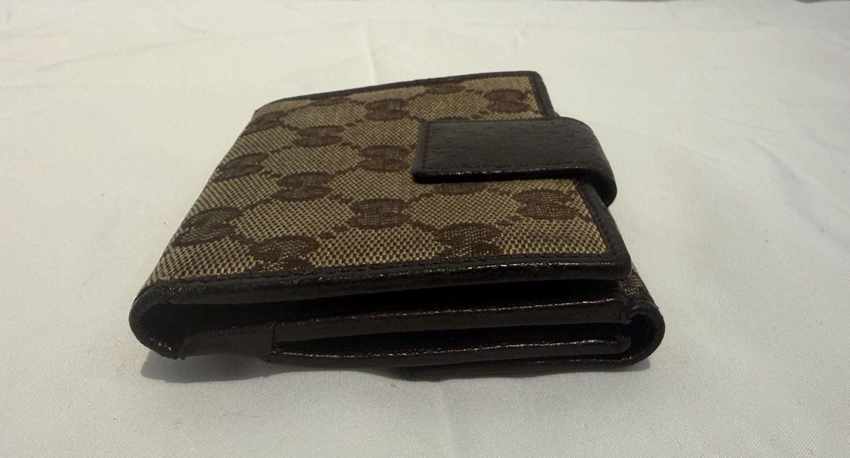 Authentic Gucci GG Canvas WOC Wallet Brown Leather 9