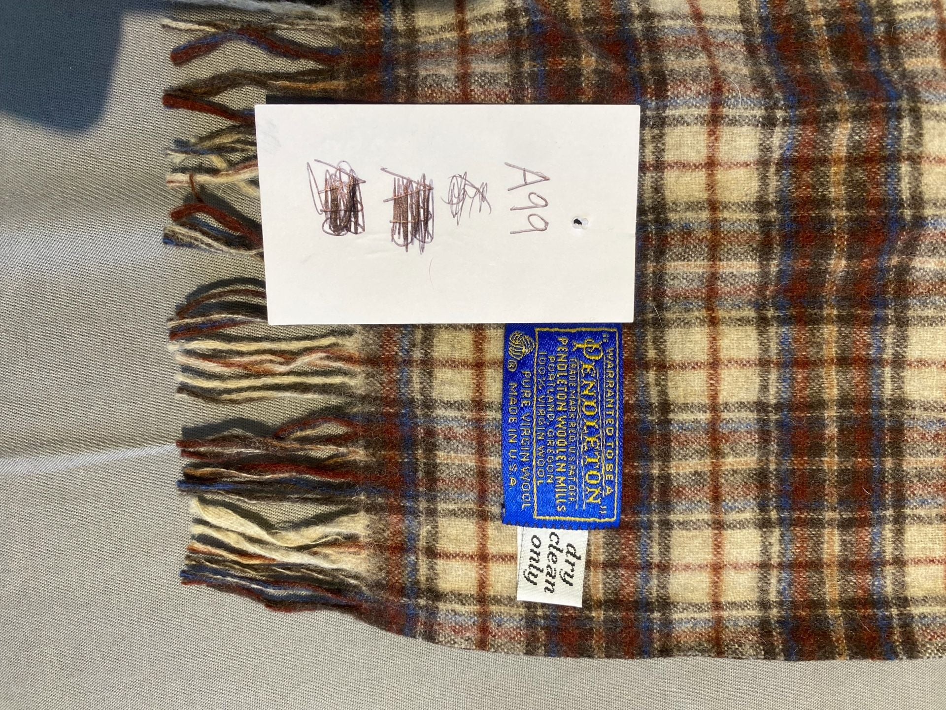 Pendleton Plaid Virgin Wool Fringe Scarf Brown Multicolor 3