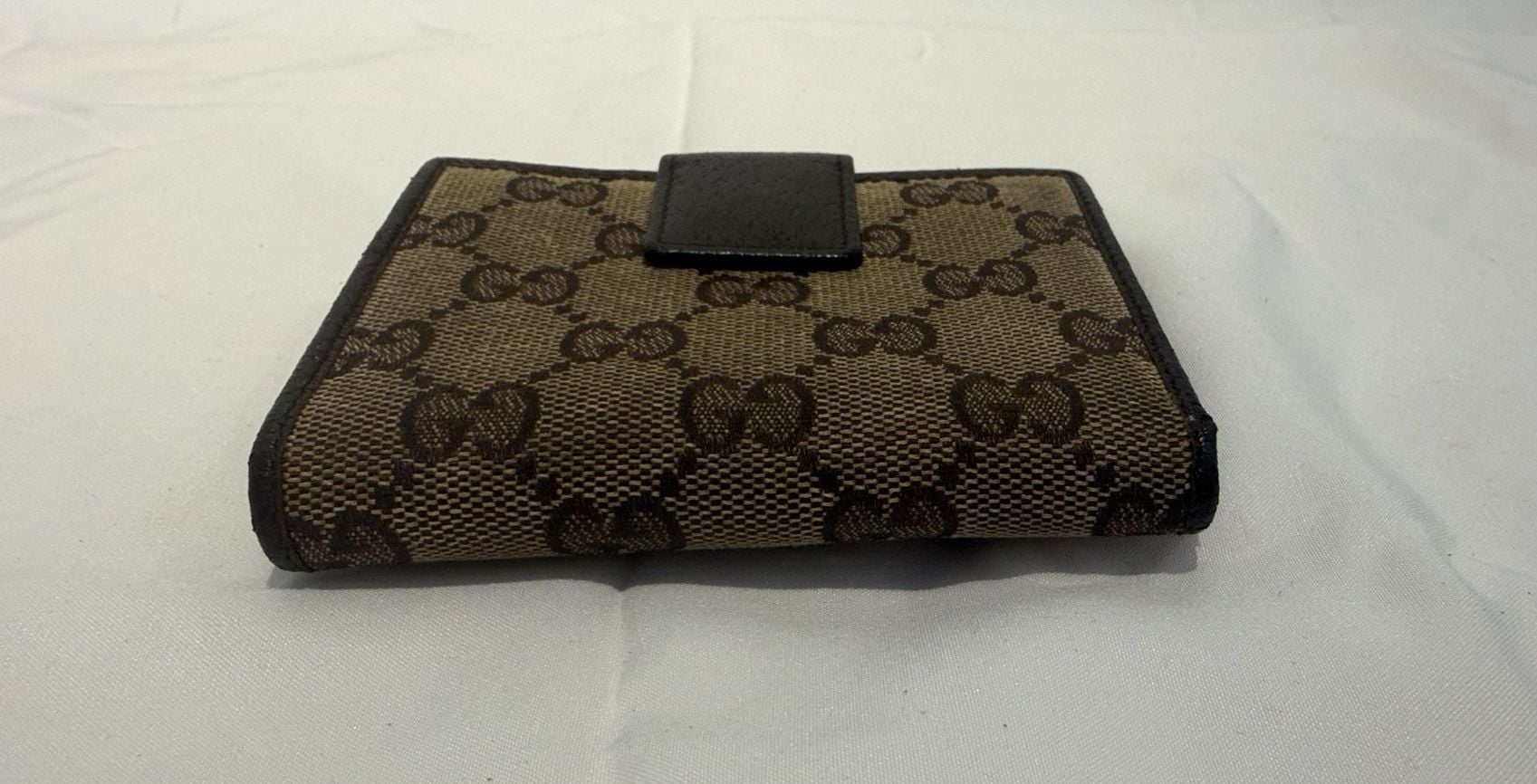 Authentic Gucci GG Canvas WOC Wallet Brown Leather 12