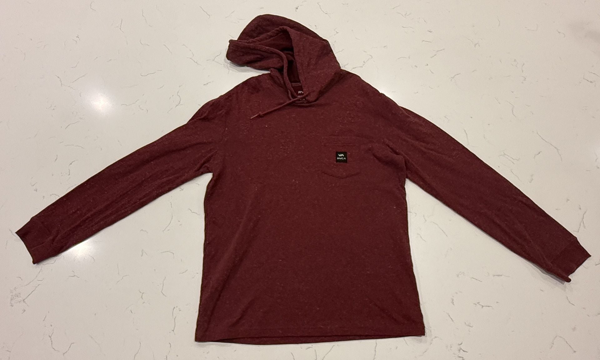 RVCA Hooded Long Sleeve Pocket T-Shirt Size M Burgundy Regular Fit 2