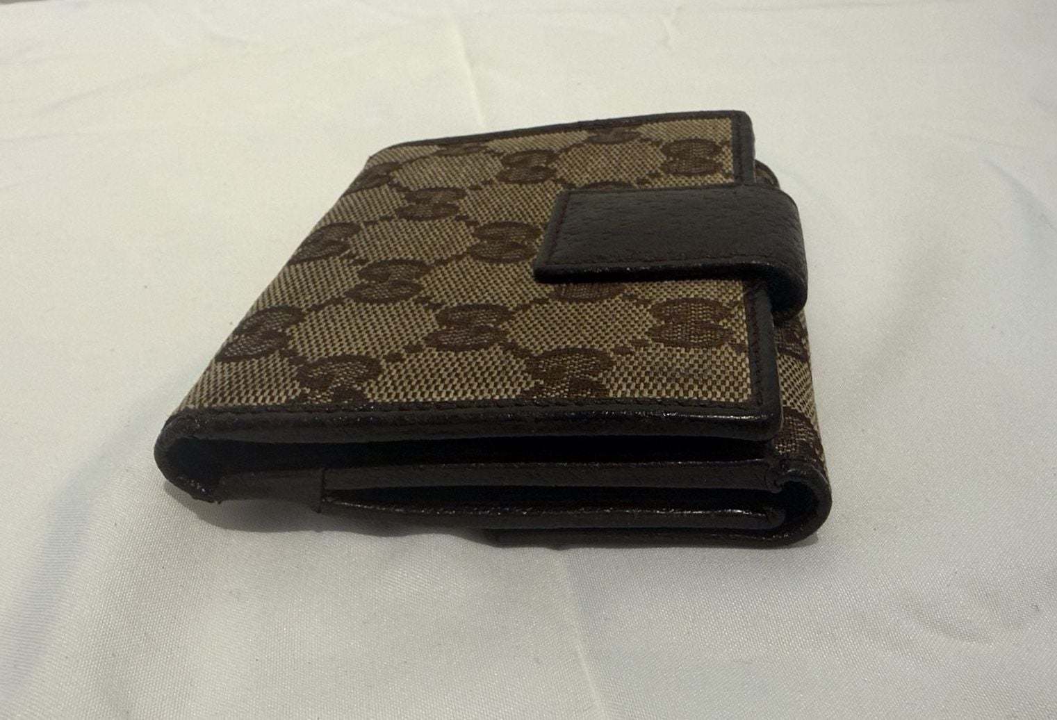 Authentic Gucci GG Canvas WOC Wallet Brown Leather 10