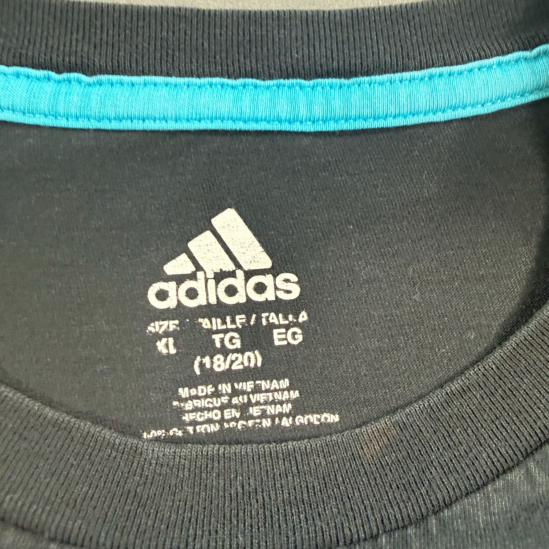 Adidas Boys XL 18/20 Black Drip Logo Graphic T-Shirt Blue Neon Green 4
