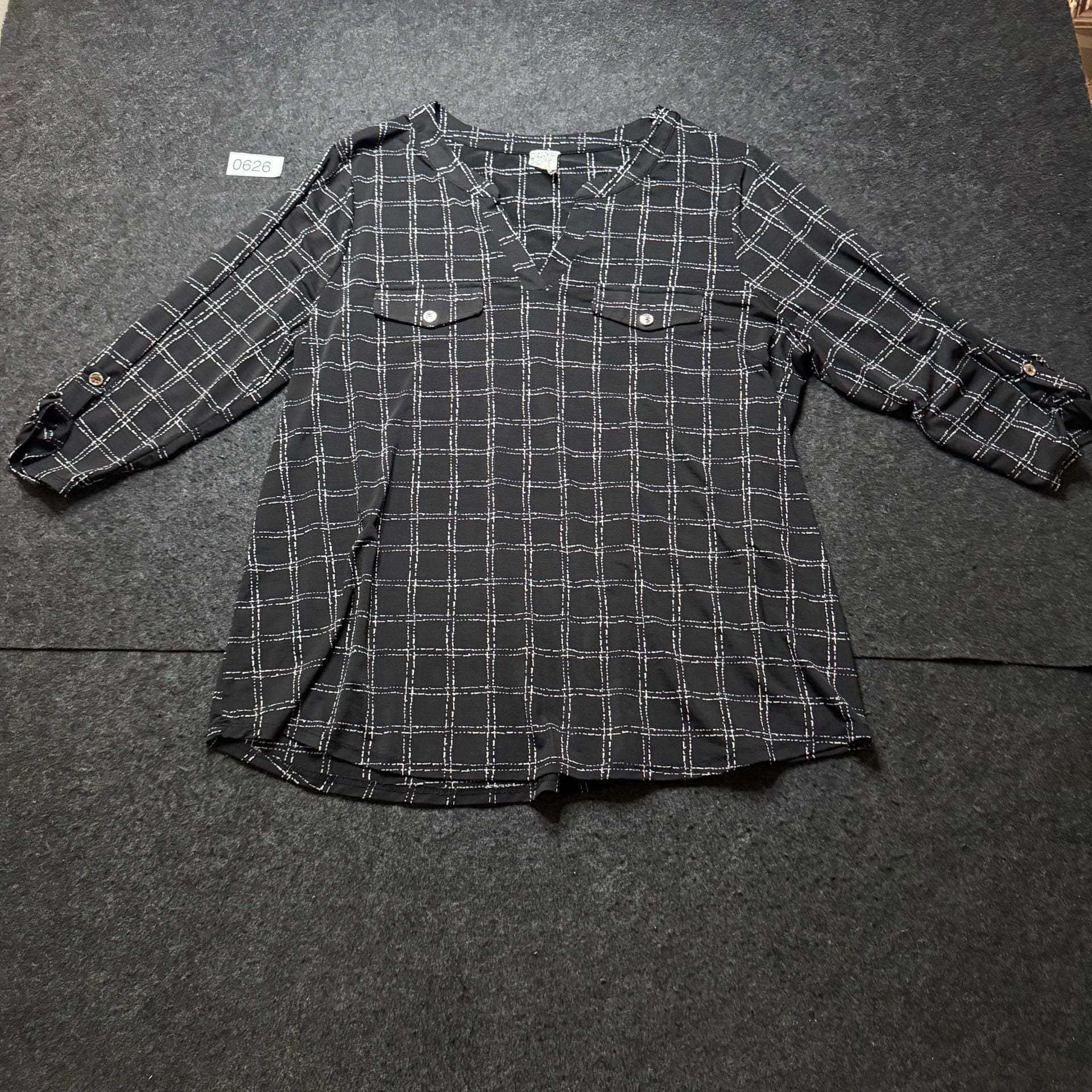 Nair Black White Plaid Blouse Top 2