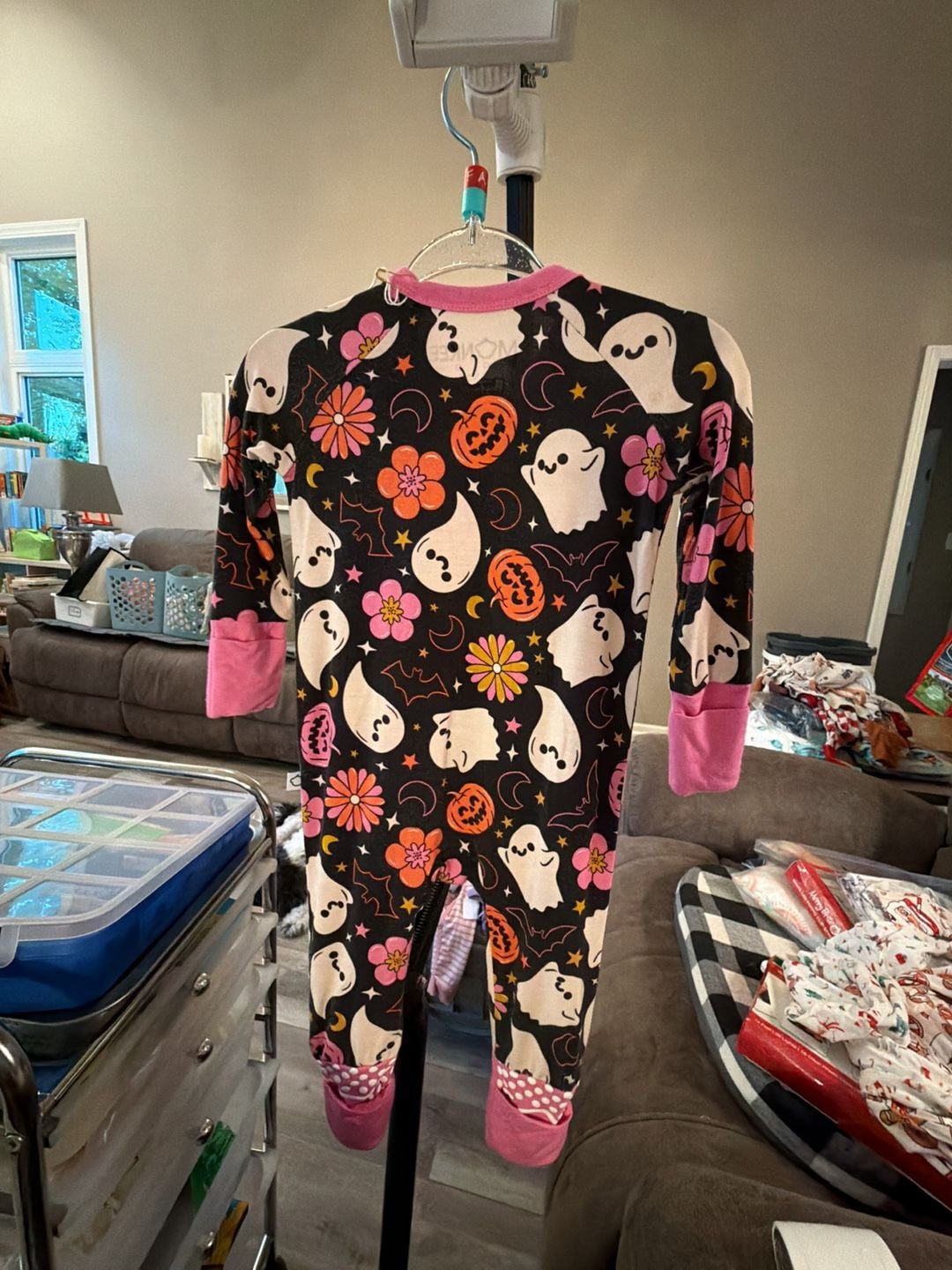 Monkee Roos Halloween Romper Size 0-3M Ghost Pumpkin Print Bamboo Zippy 6