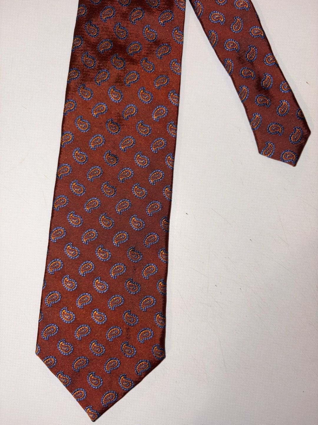 Jos. A. Bank Silk Tie Red Orange Blue Paisley Medallion Made in Italy 2