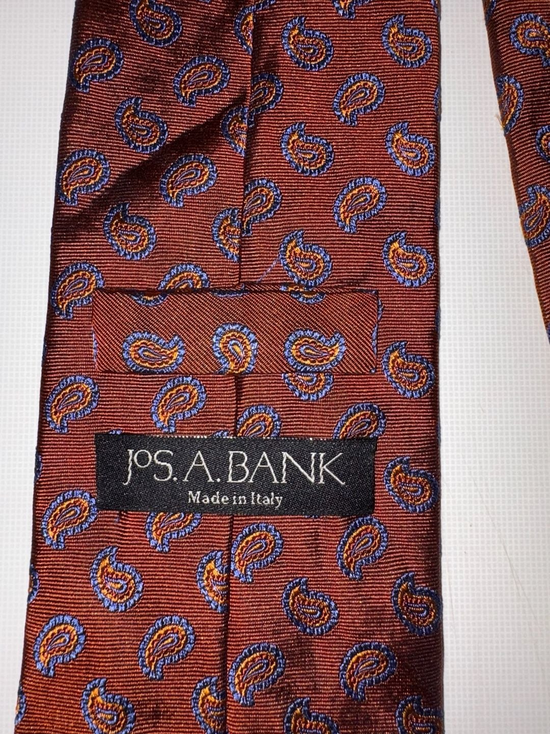 Jos. A. Bank Silk Tie Red Orange Blue Paisley Medallion Made in Italy 3