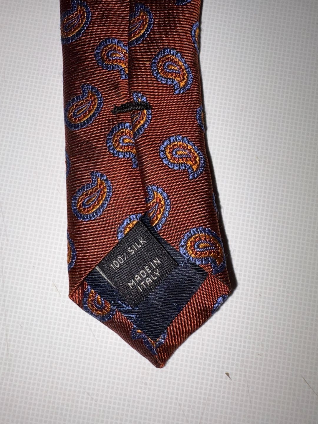 Jos. A. Bank Silk Tie Red Orange Blue Paisley Medallion Made in Italy 4