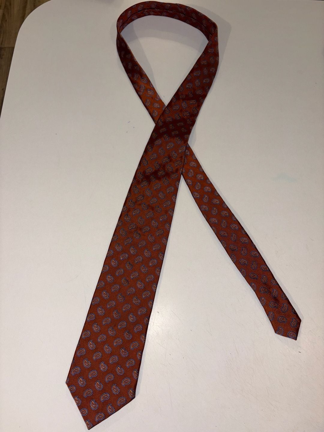 Jos. A. Bank Silk Tie Red Orange Blue Paisley Medallion Made in Italy 6