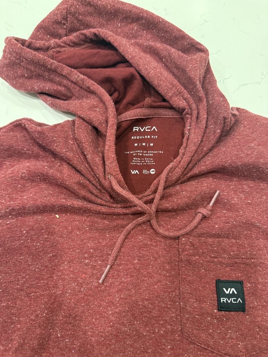 RVCA Hooded Long Sleeve Pocket T-Shirt Size M Burgundy Regular Fit 5