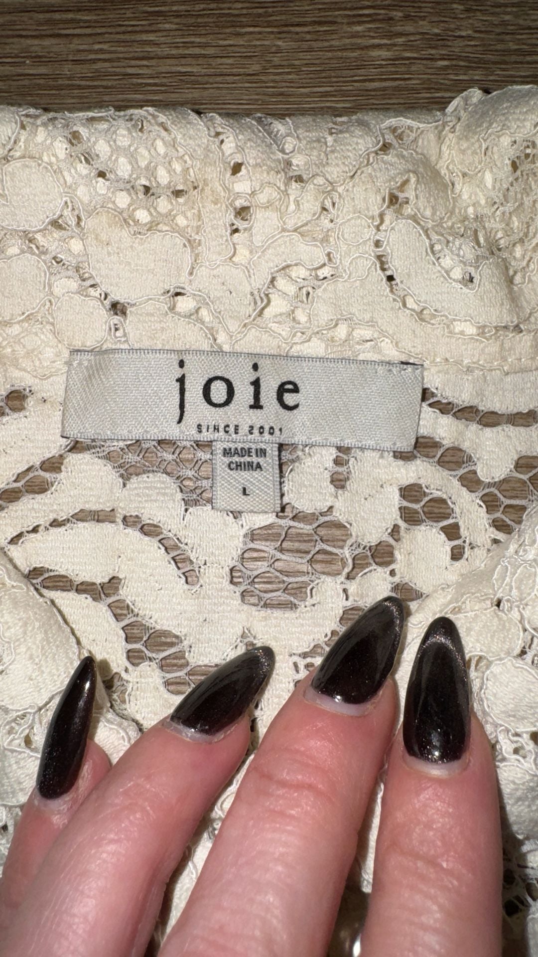 Joie Lace Short Sleeve Button Down Shirt Size L Cream 4