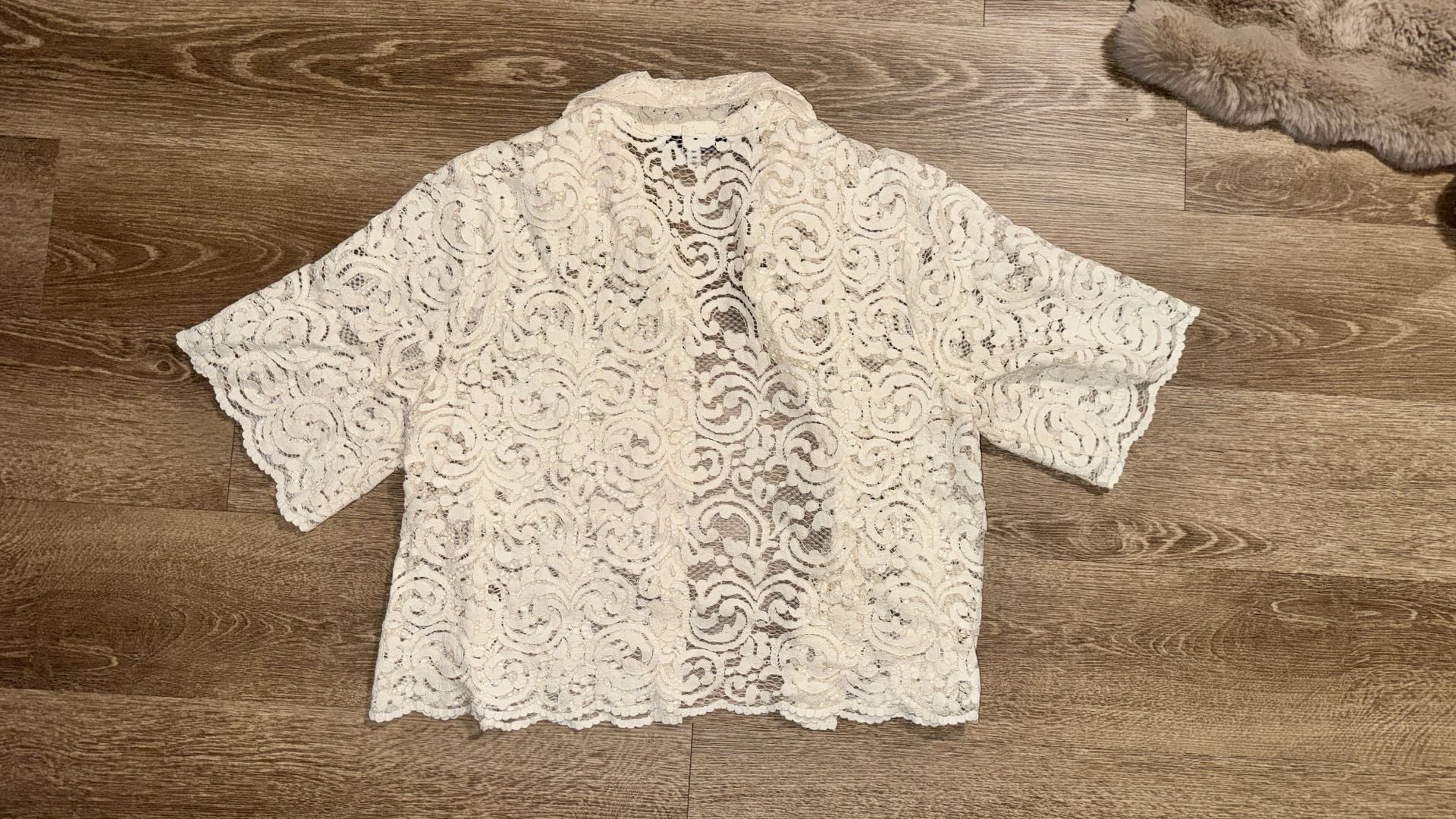Joie Lace Short Sleeve Button Down Shirt Size L Cream 5