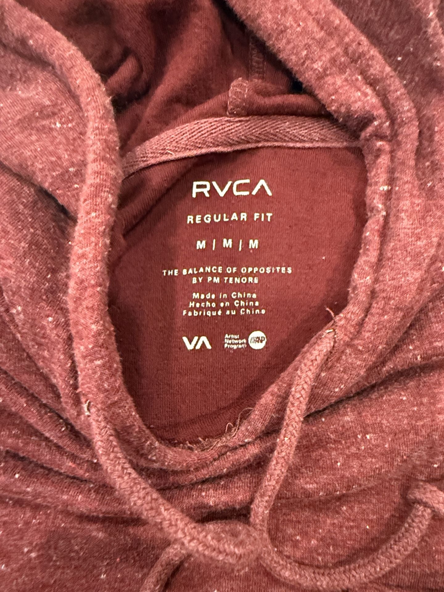 RVCA Hooded Long Sleeve Pocket T-Shirt Size M Burgundy Regular Fit 4