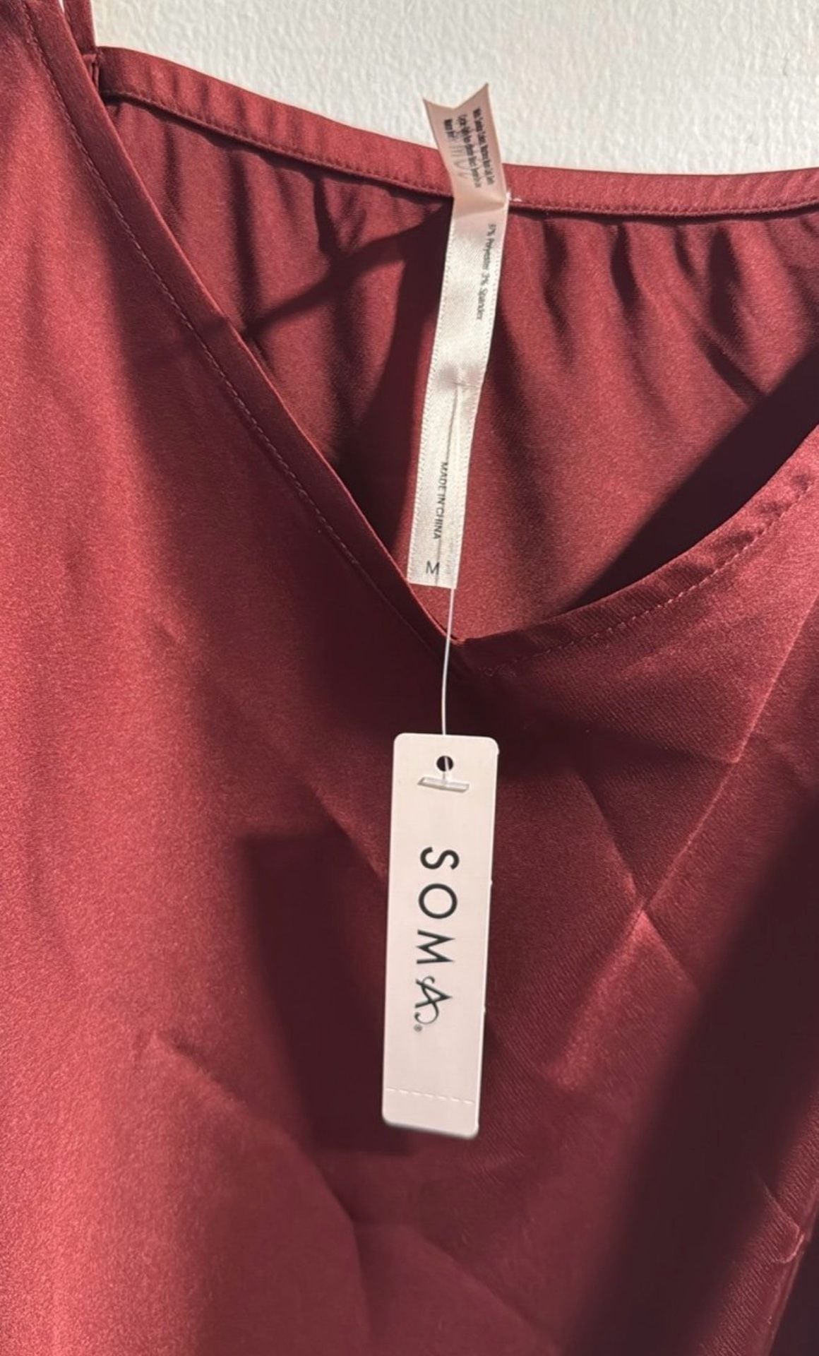 Soma Satin Cami Size M Burgundy Red Strappy V-Neck Tank Top NWT 4