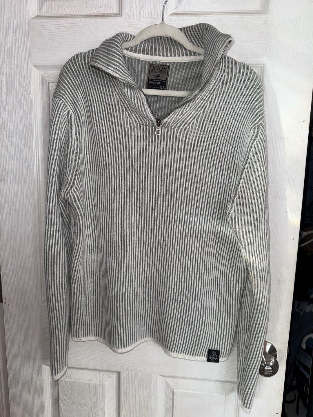 Xios New York 1/4 Zip Ribbed Sweater Size XL Gray White 2