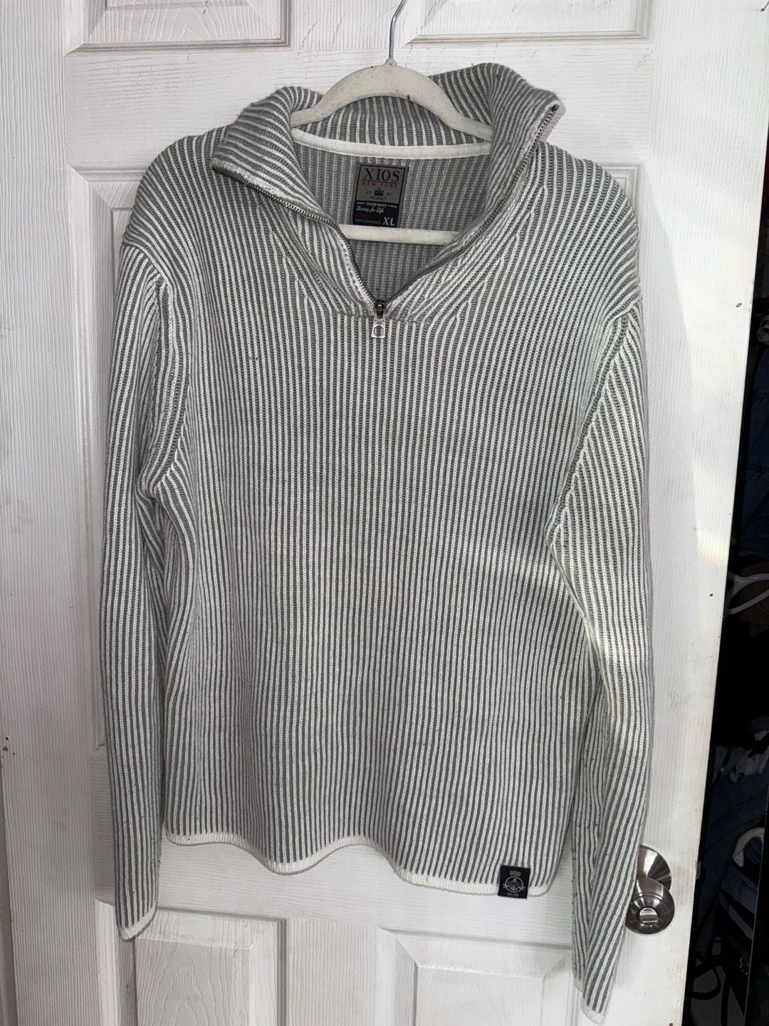 Xios New York 1/4 Zip Ribbed Sweater Size XL Gray White 3