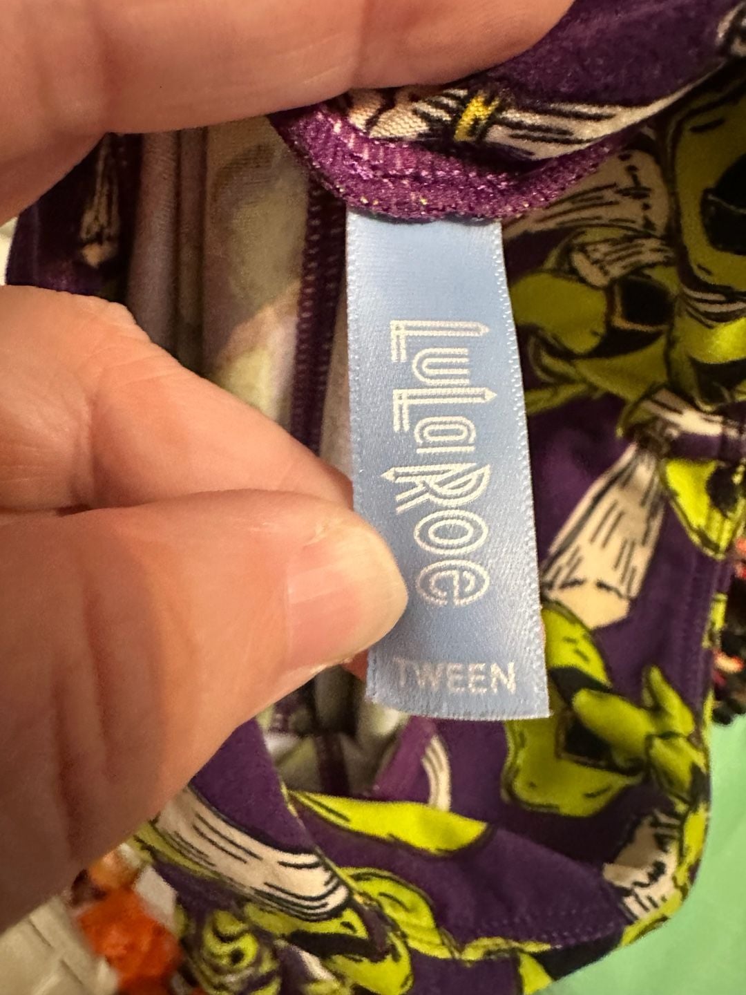 LuLaRoe Leggings Tween Purple Green Witch Hat Halloween 4