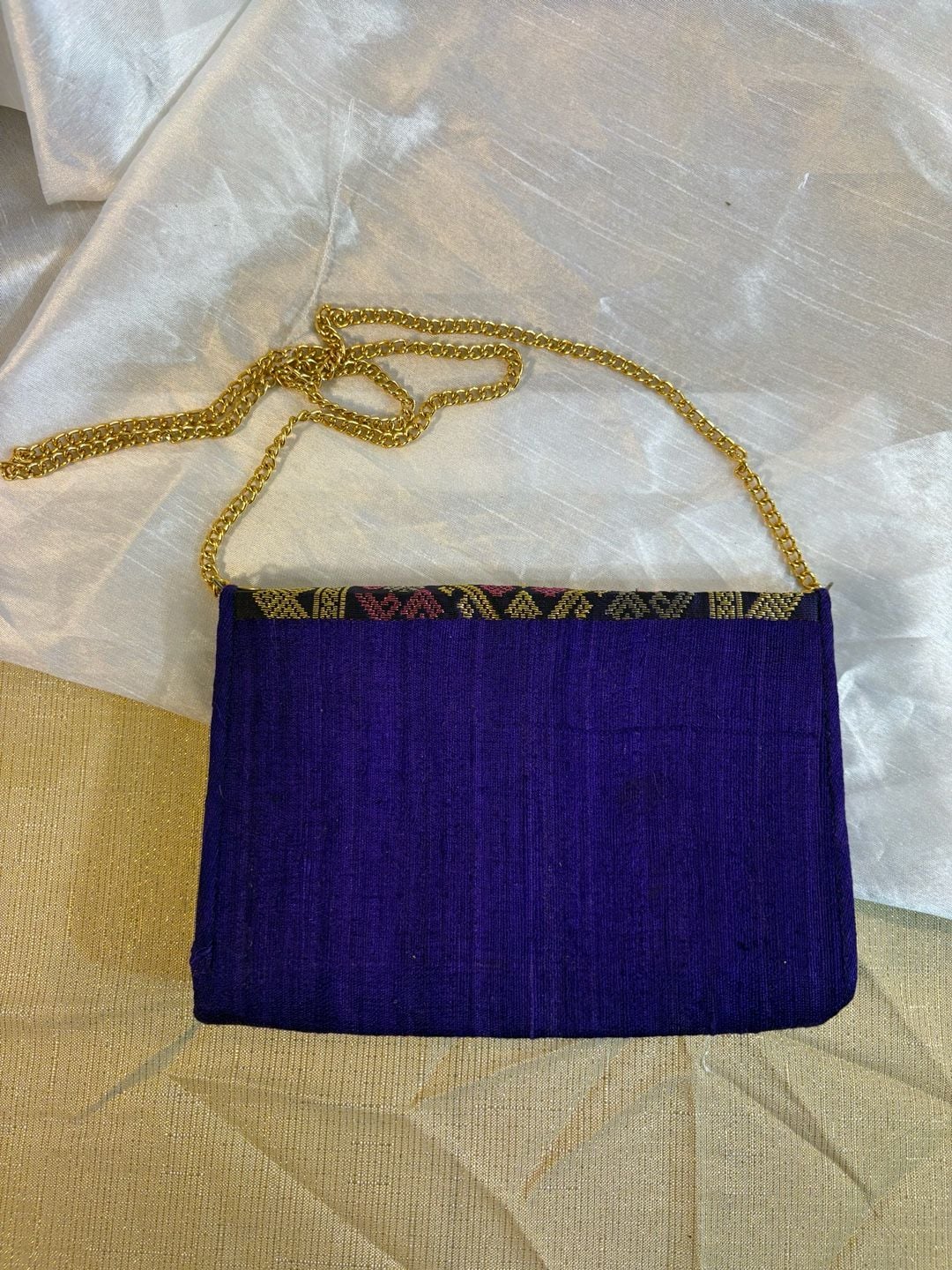 Thai Traditional Woven Silk Purple Gold Crossbody Bag 3