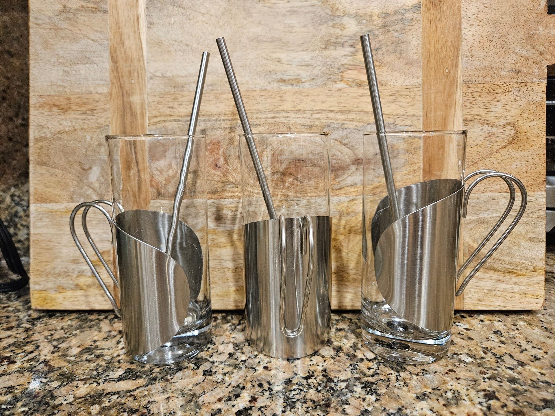 Sagaform Irish Coffee Glasses Set of 3 Stainless Steel Spoon Straws Swedish 1