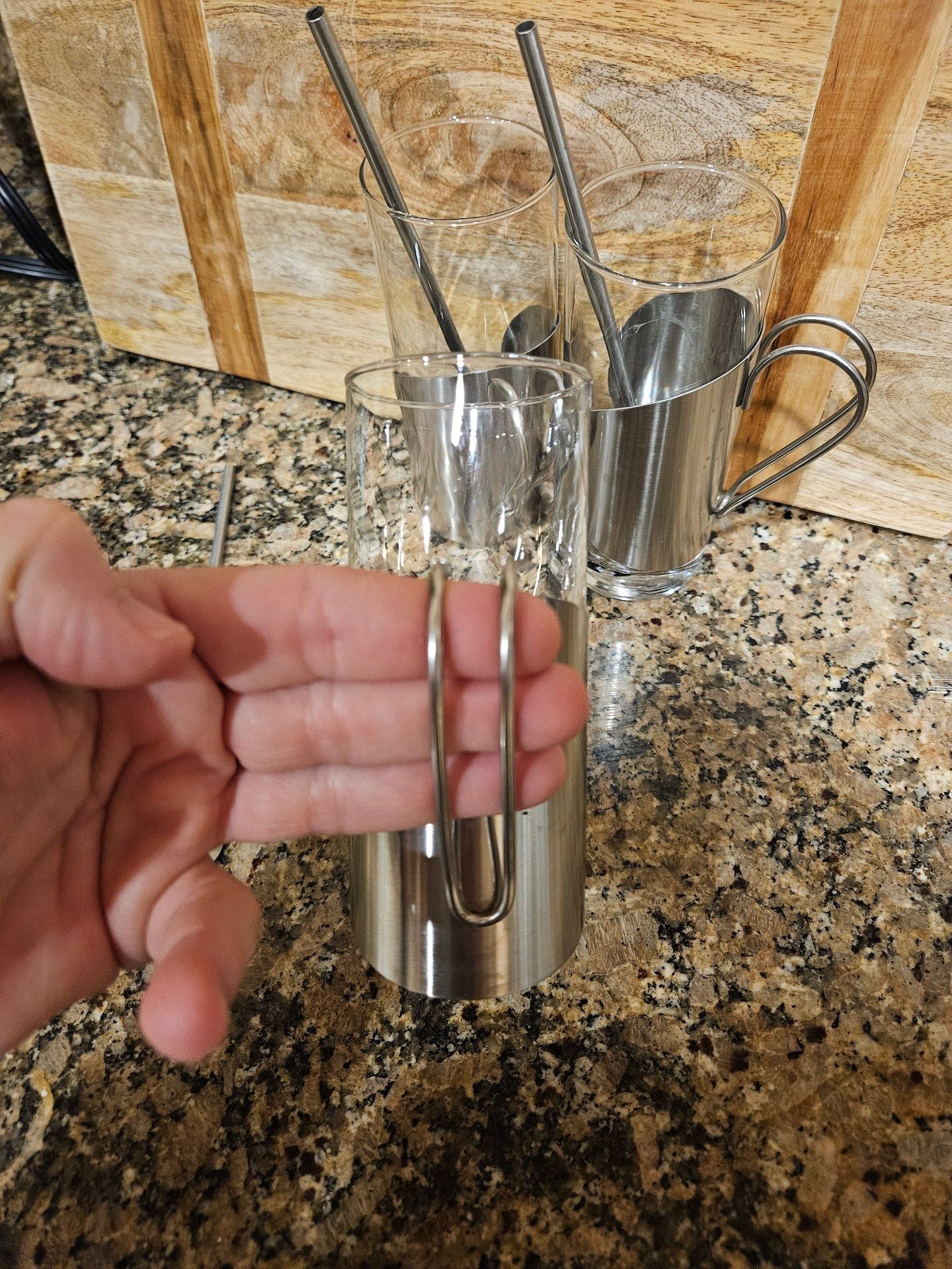 Sagaform Irish Coffee Glasses Set of 3 Stainless Steel Spoon Straws Swedish 5