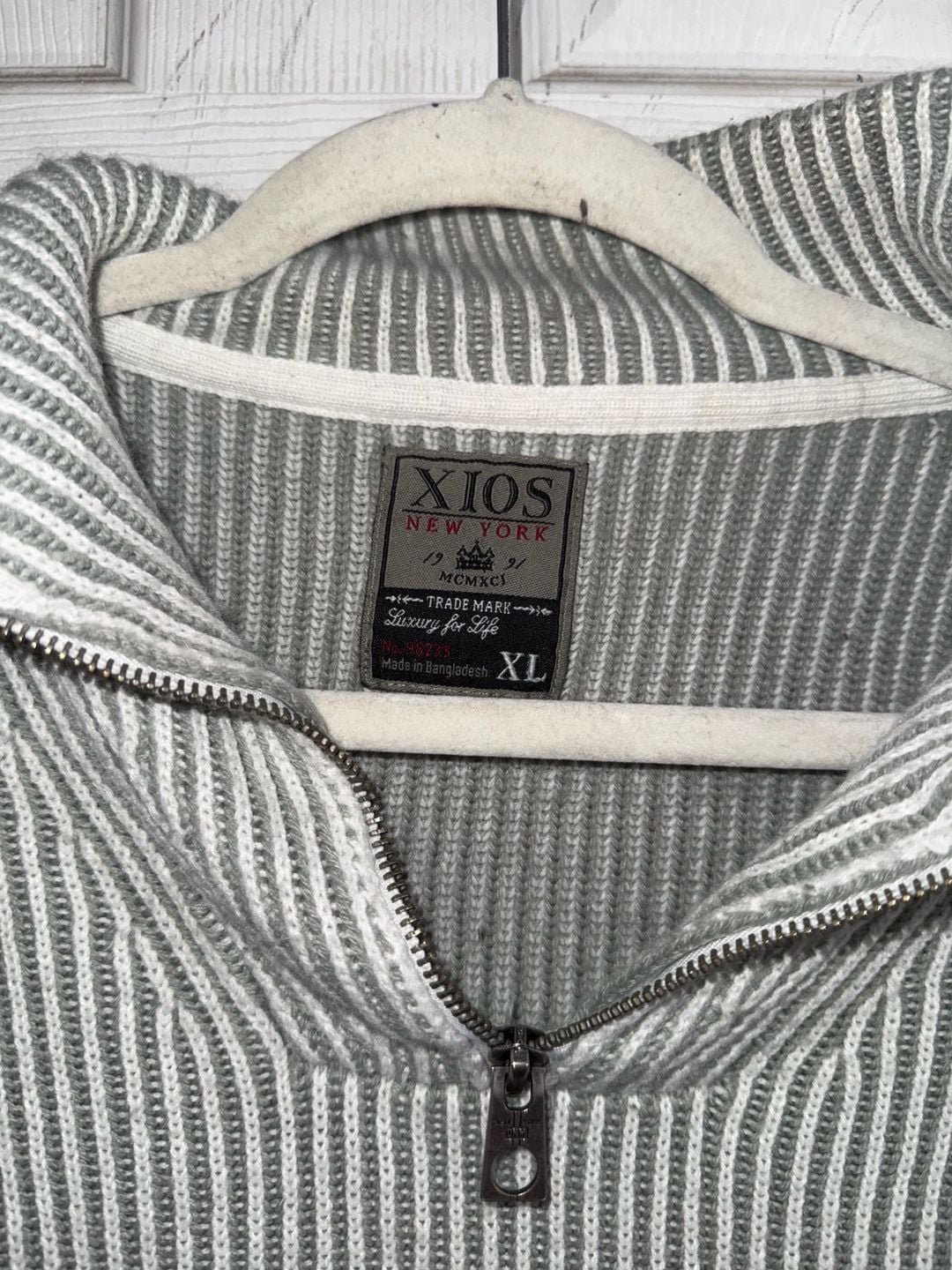 Xios New York 1/4 Zip Ribbed Sweater Size XL Gray White 4