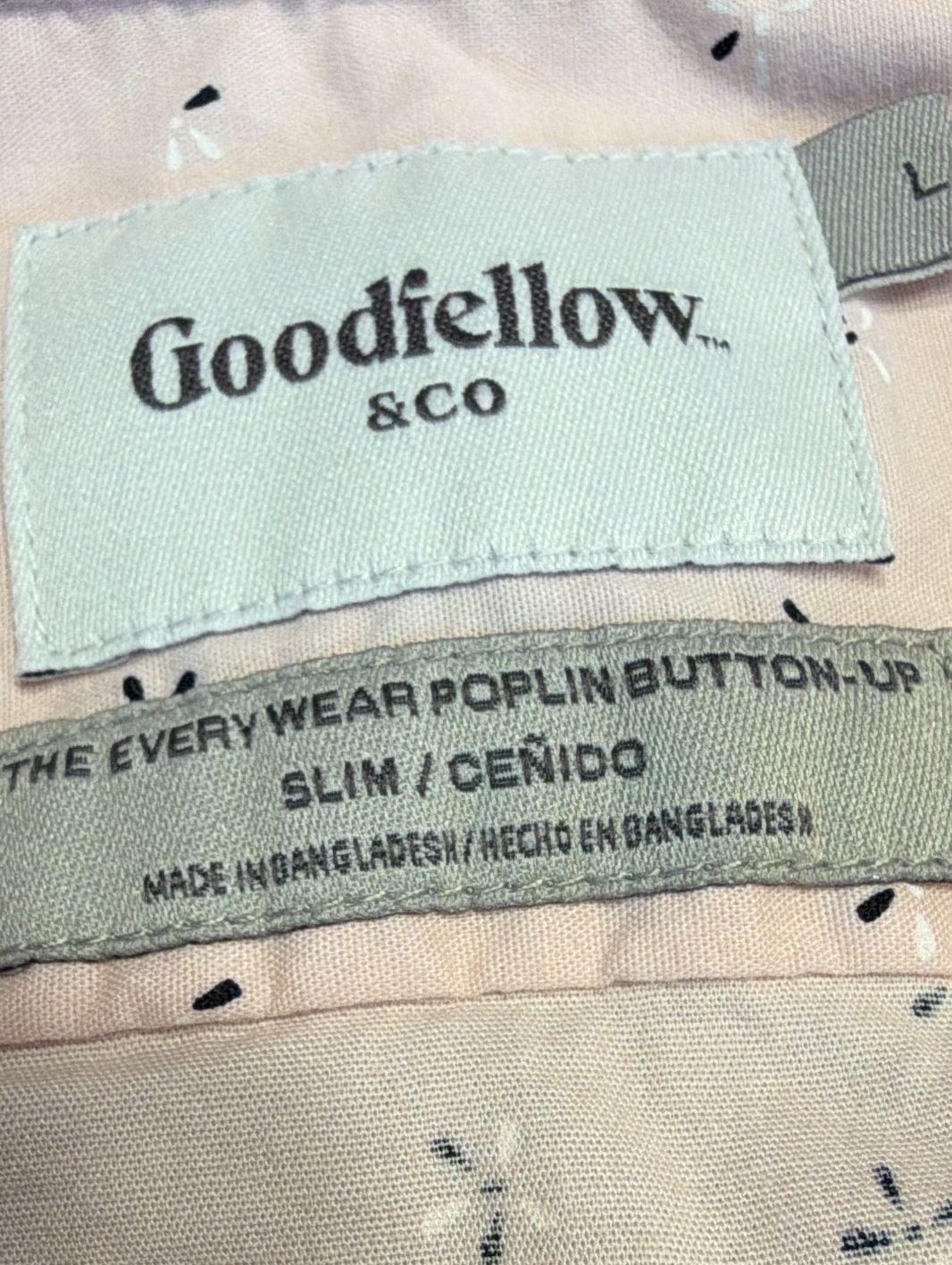 Goodfellow & Co Men’s Large Slim Fit Pink Print Long Sleeve Button Down Shirt 8