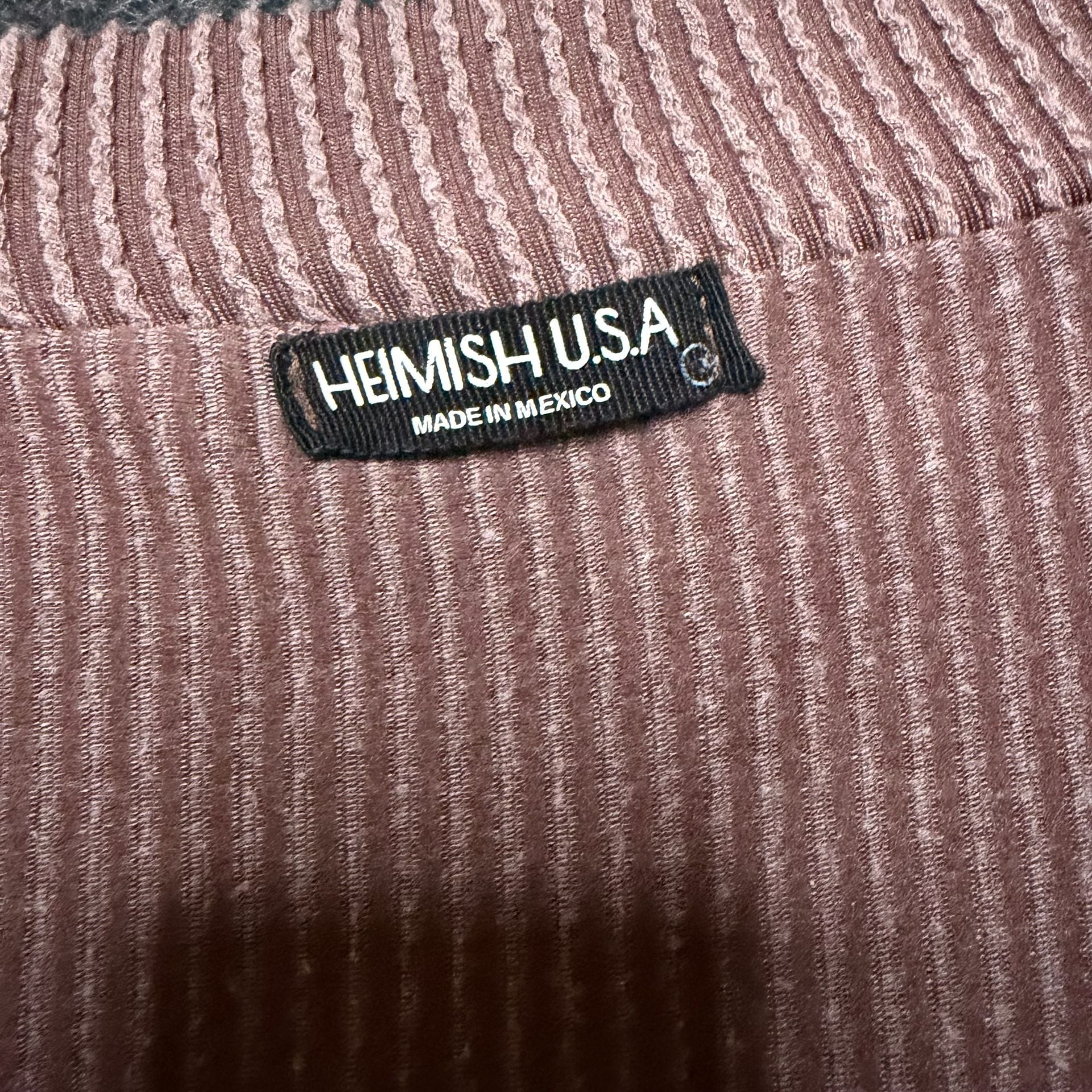 Heimish USA Colorblock V-Neck Waffle Knit Top Size L Long Sleeve Pocket 4