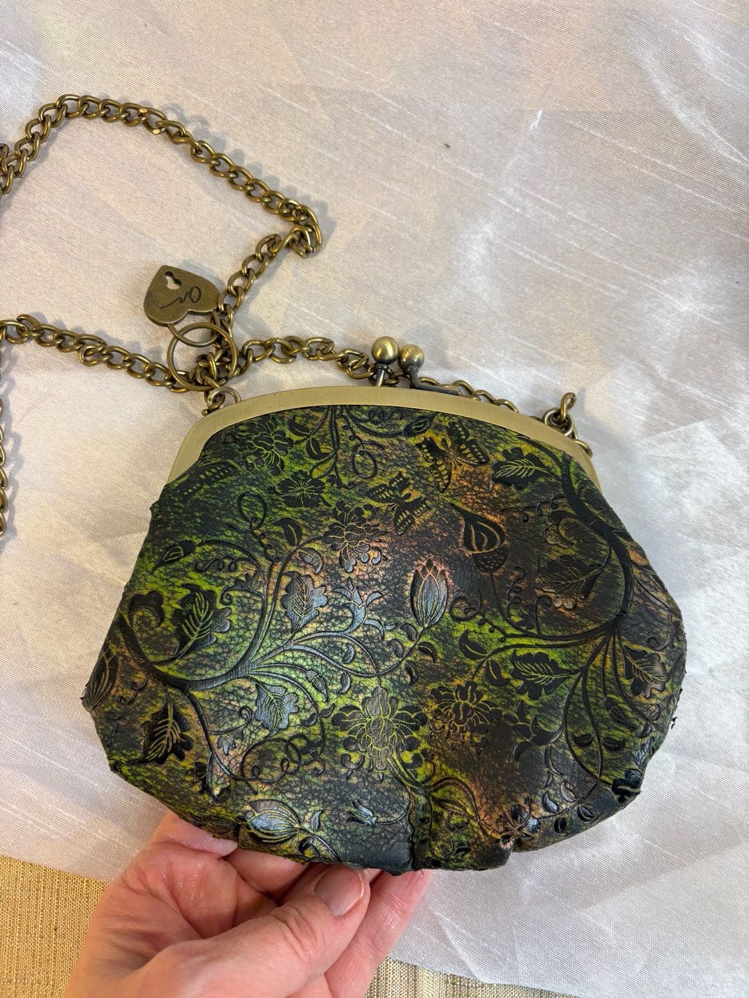 American Rag Cie Embossed Floral Kisslock Crossbody Bag Green 3
