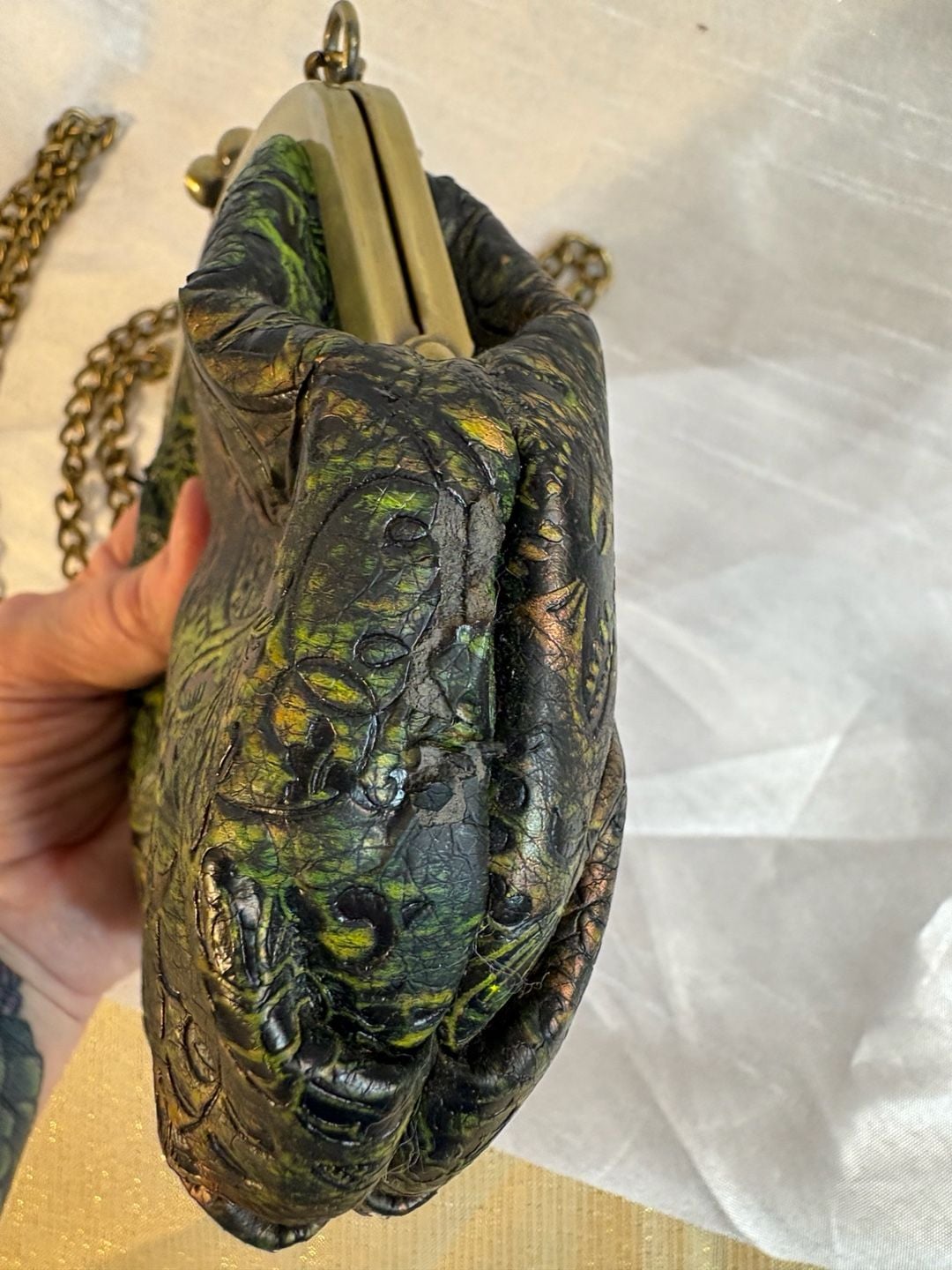 American Rag Cie Embossed Floral Kisslock Crossbody Bag Green 4