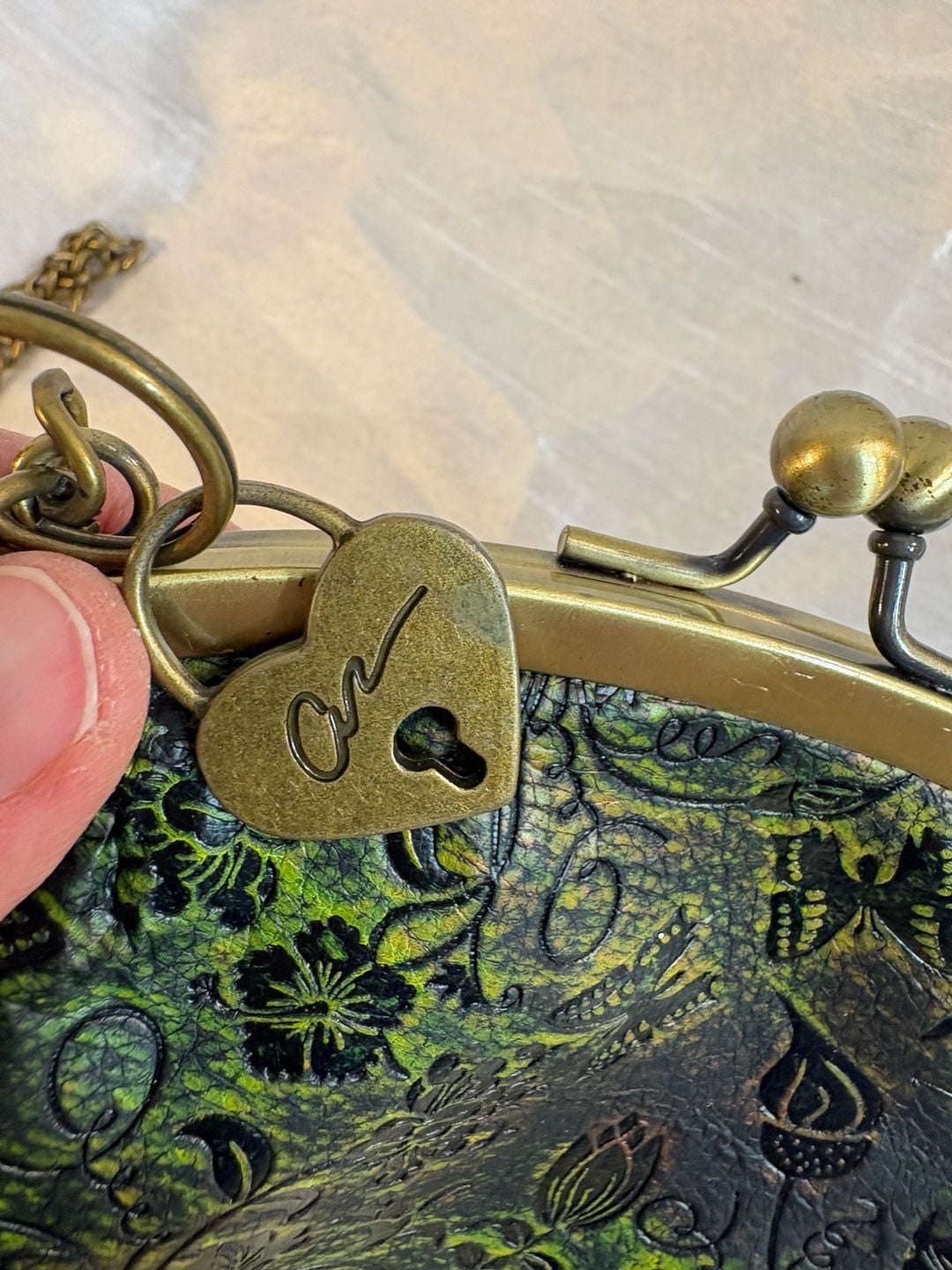 American Rag Cie Embossed Floral Kisslock Crossbody Bag Green 7