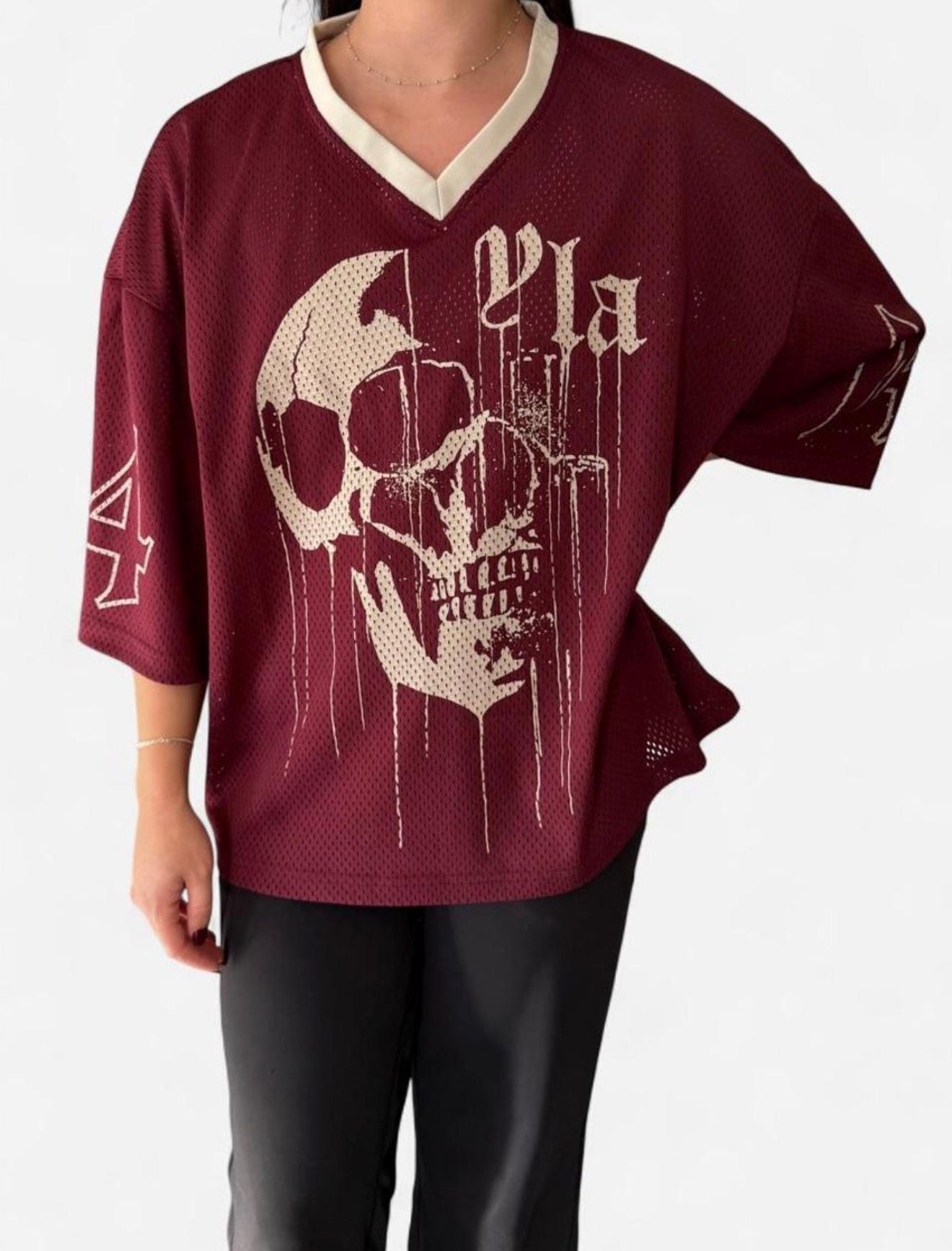YoungLA 4015 Drippy Skull Jersey Size XXL Burgundy Mesh 2