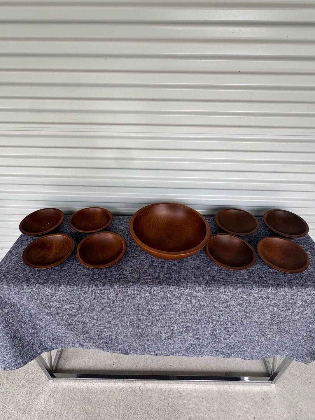 Vintage 9 Piece Wood Salad Bowl Set 1