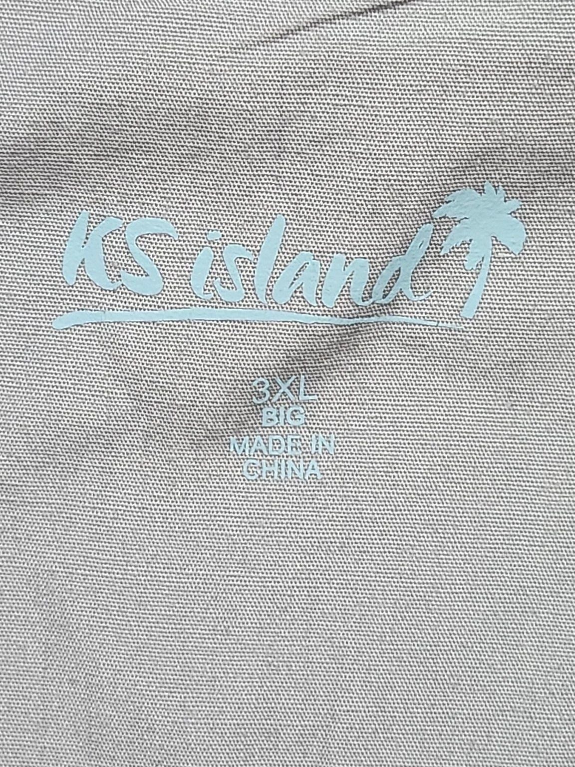 KS Island Button Down Shirt Size 3XL Gray Short Sleeve Guayabera 3