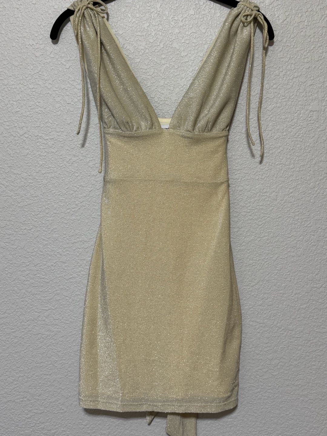 Princess Polly Mini Dress Size US 2 Gold Glitter V-Neck Tie Back 3
