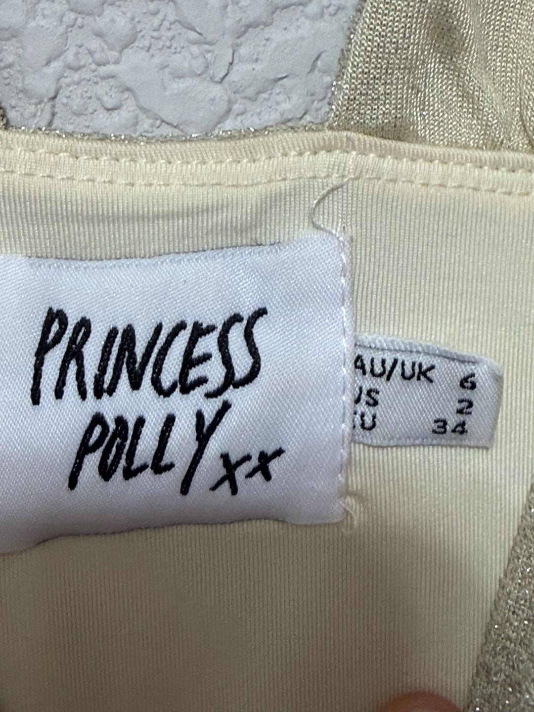 Princess Polly Mini Dress Size US 2 Gold Glitter V-Neck Tie Back 4