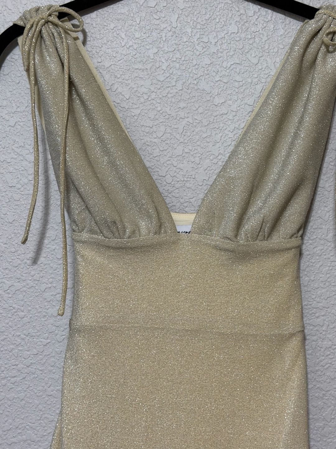 Princess Polly Mini Dress Size US 2 Gold Glitter V-Neck Tie Back 5