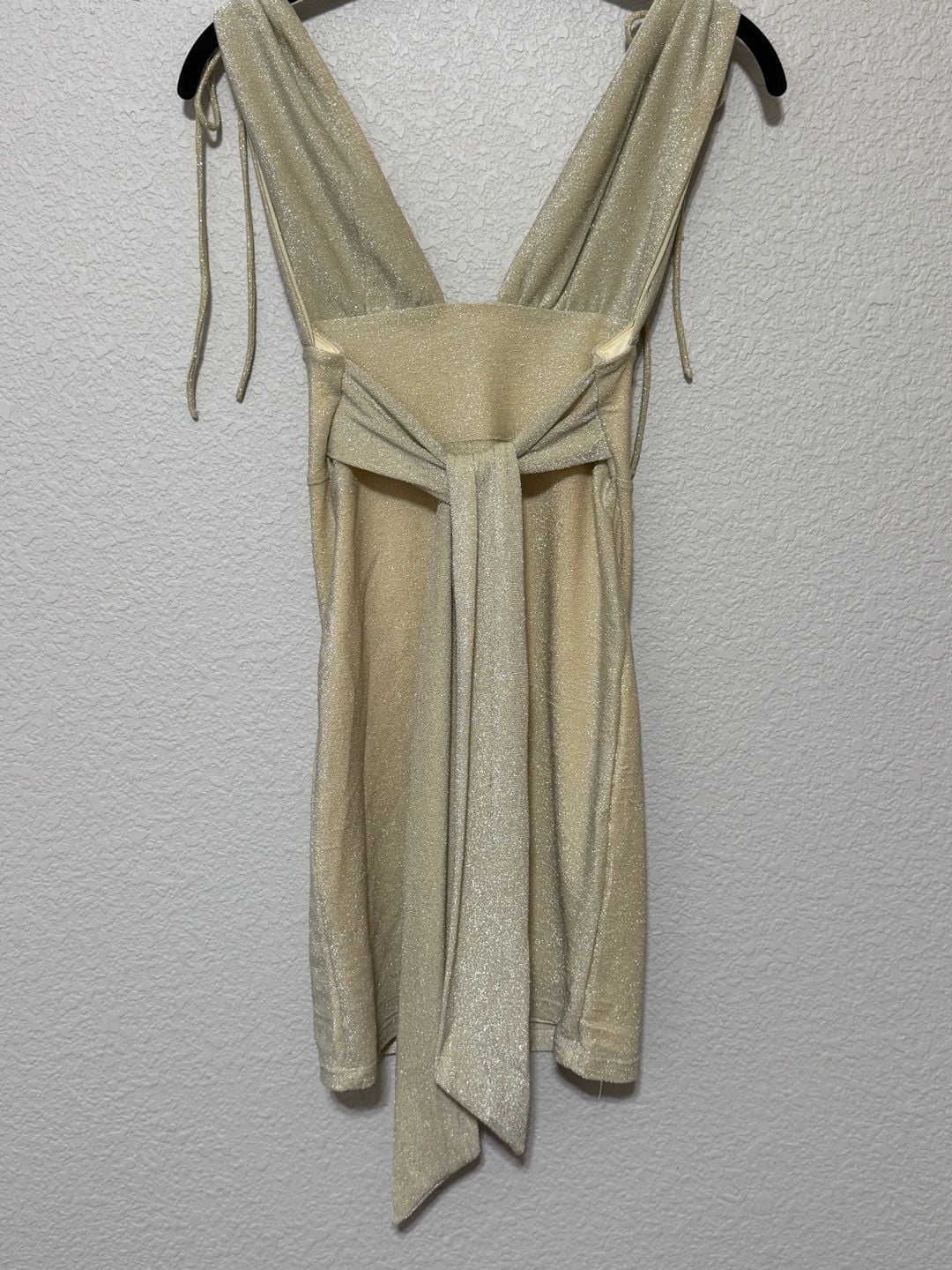 Princess Polly Mini Dress Size US 2 Gold Glitter V-Neck Tie Back 6