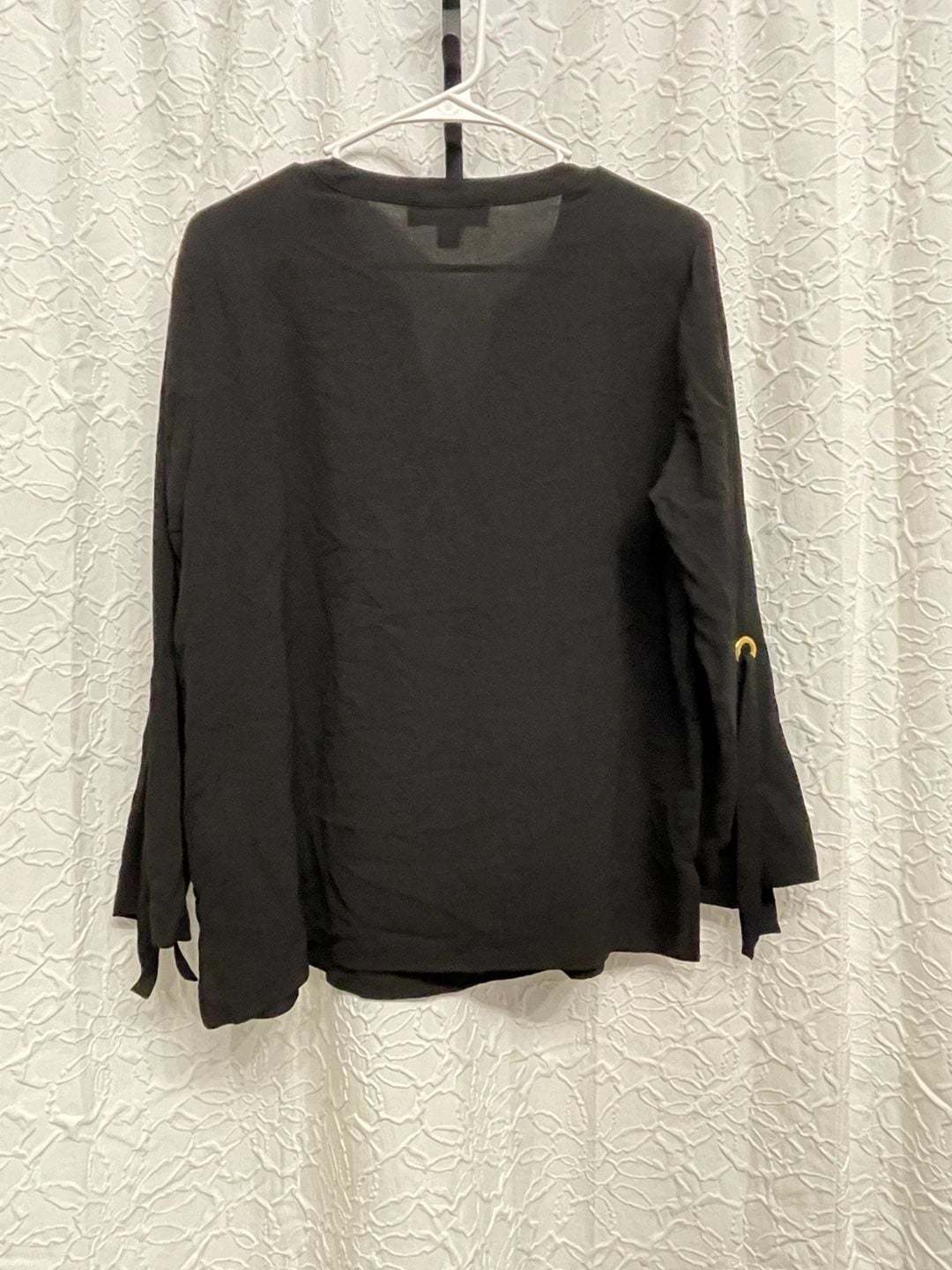 Michael Kors Black Gold Zip V Neck Roll Tab Sleeve Blouse Large Career 4