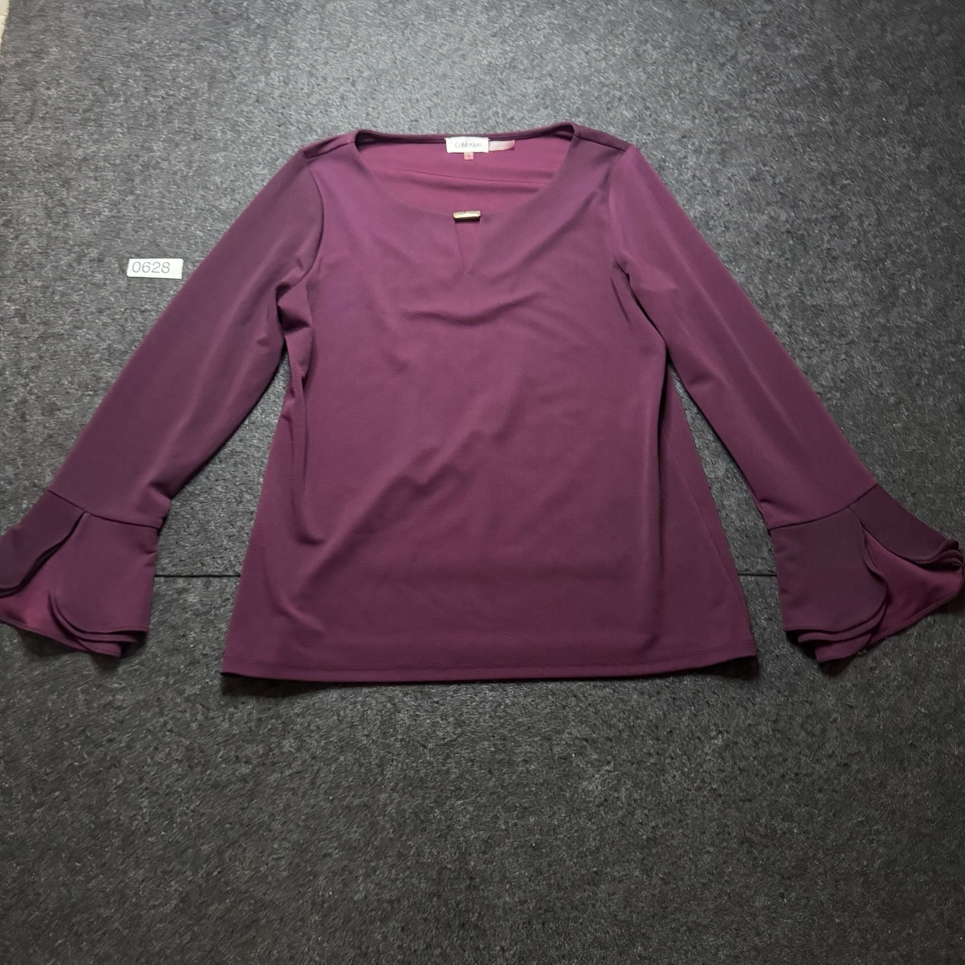Calvin Klein Long Sleeve Blouse Size M Purple Bell Flare Cuff Top 2
