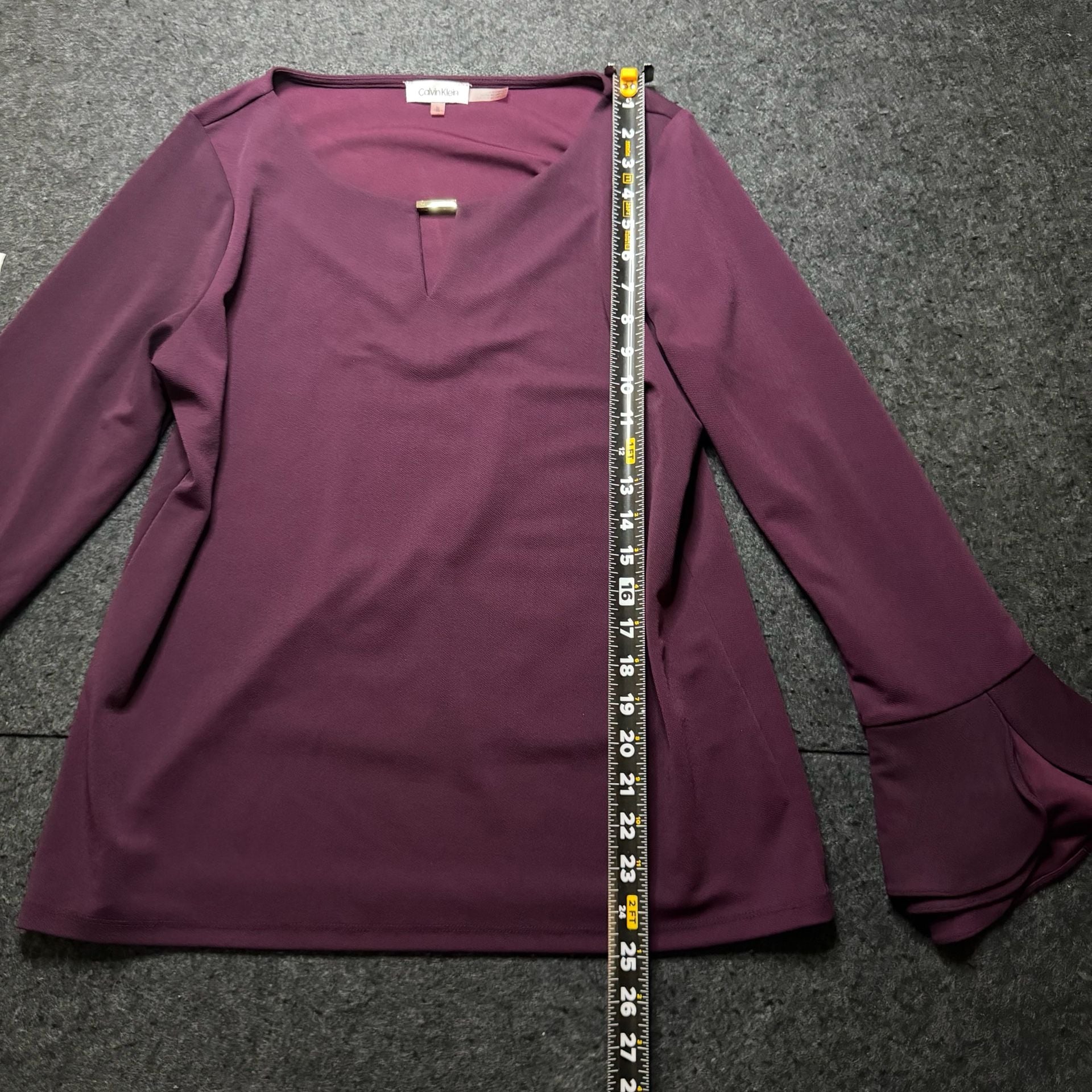Calvin Klein Long Sleeve Blouse Size M Purple Bell Flare Cuff Top 5